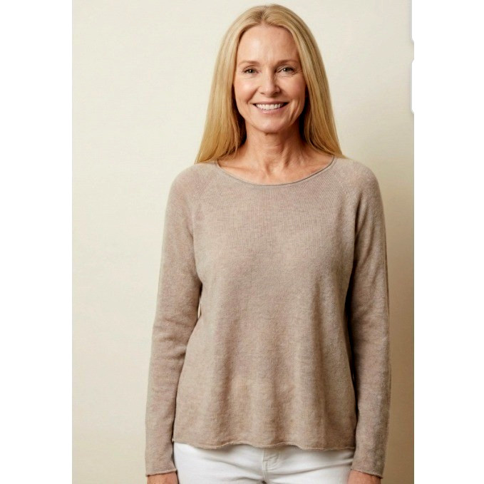 Brusadelli Italian Cashmere Silk Blend Sweater Large Beige Knit Top Pullover L