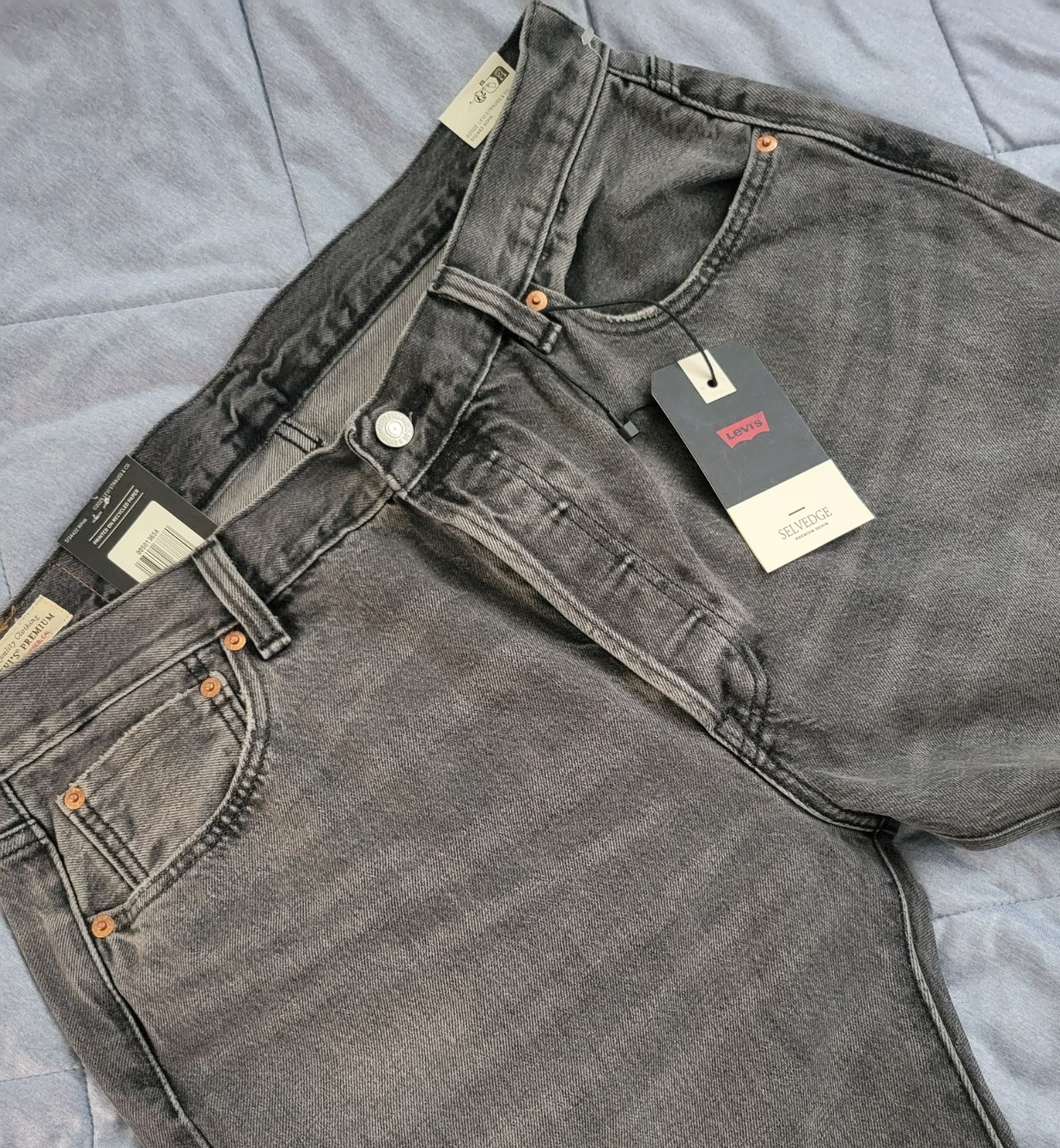 Levi’s 501 Selvedge Men’s Premium Straight Fit Jeans 36×32 Black Ash 005013658