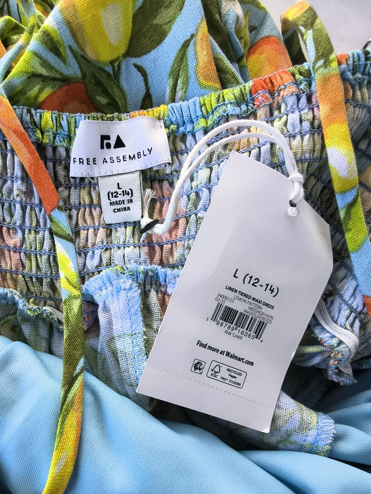 Women Large Free Assembly Linen Blend Maxi Dress Fruit Lemon Oranges Print Dress