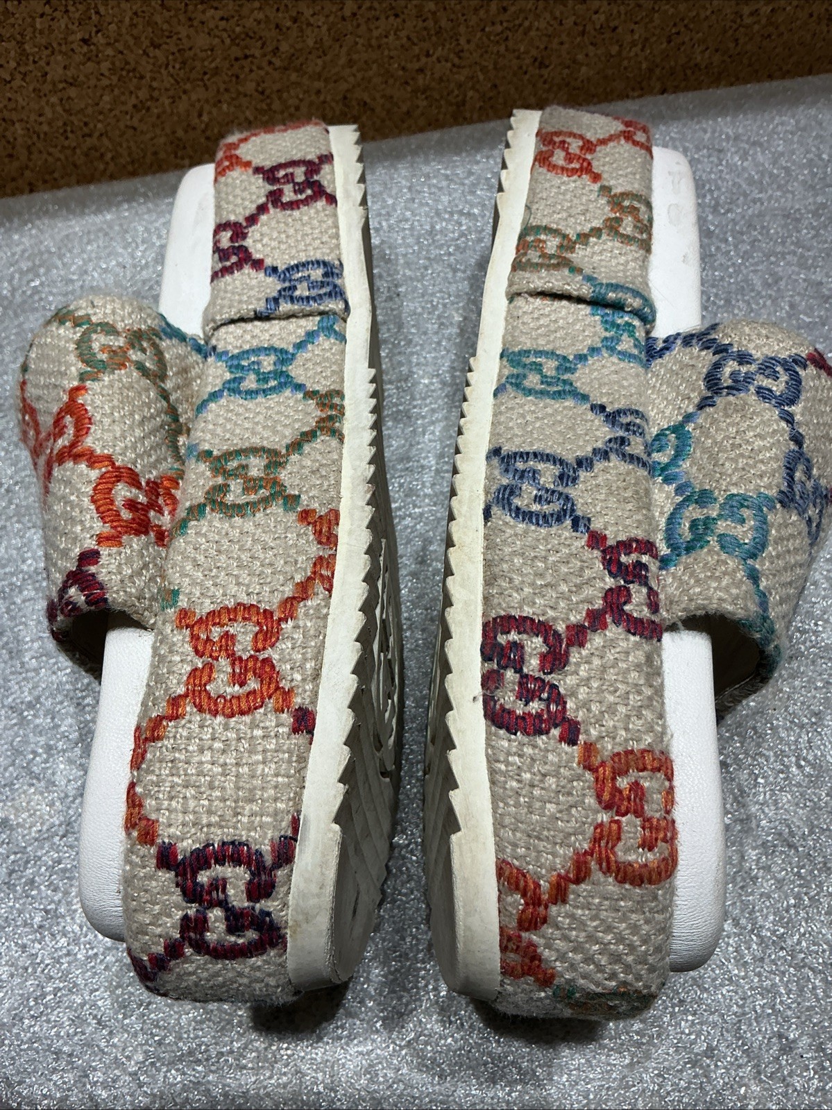 Gucci Angelina Platform Slides Multi Color GG Monogram Size 41-Read Description