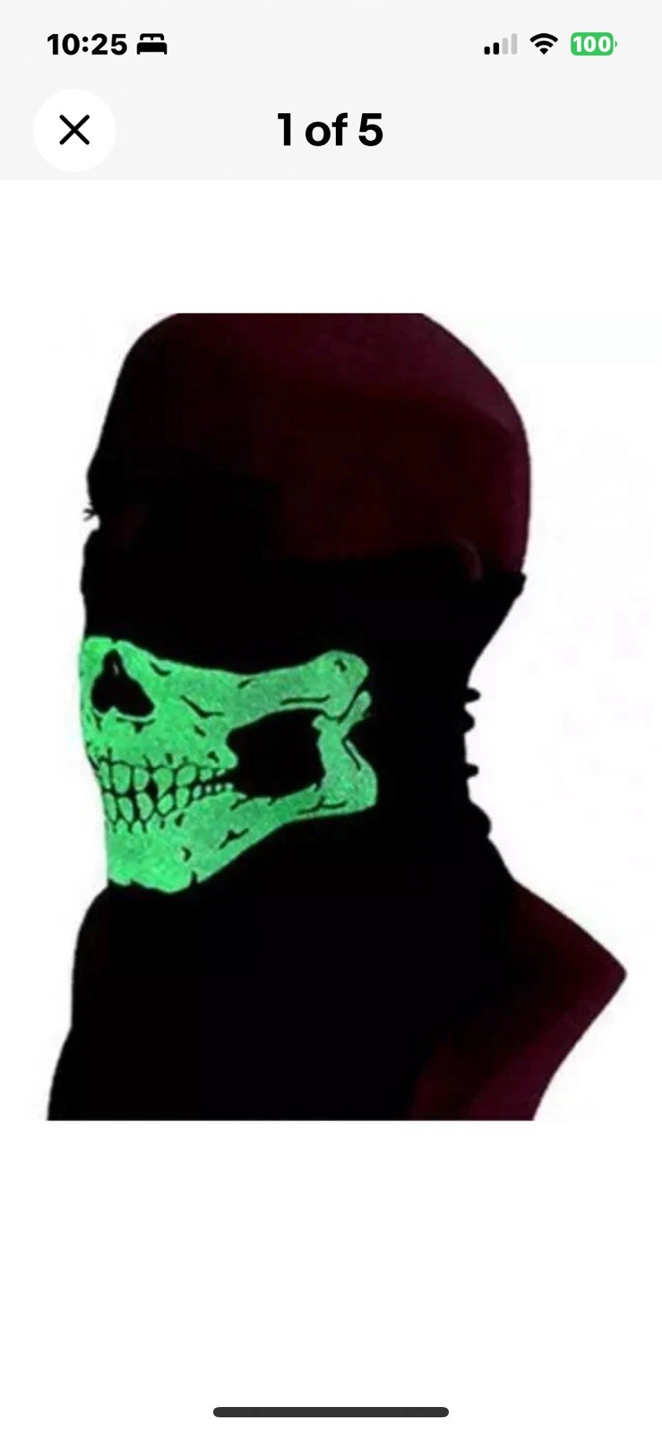 VELCRO®brand ADJUSTABLE BLACK Glow in the Dark SKULL FACE NECK COVER NECKERCHIEF
