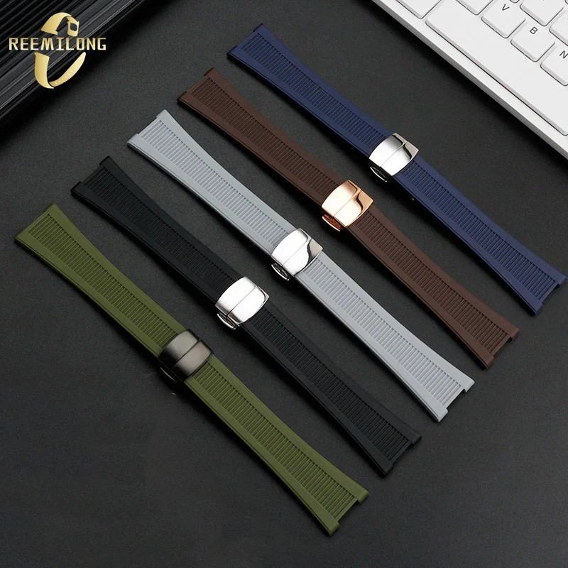 Silicone rubber watch strap 25*13mm High-quality soft stripe black brown gray