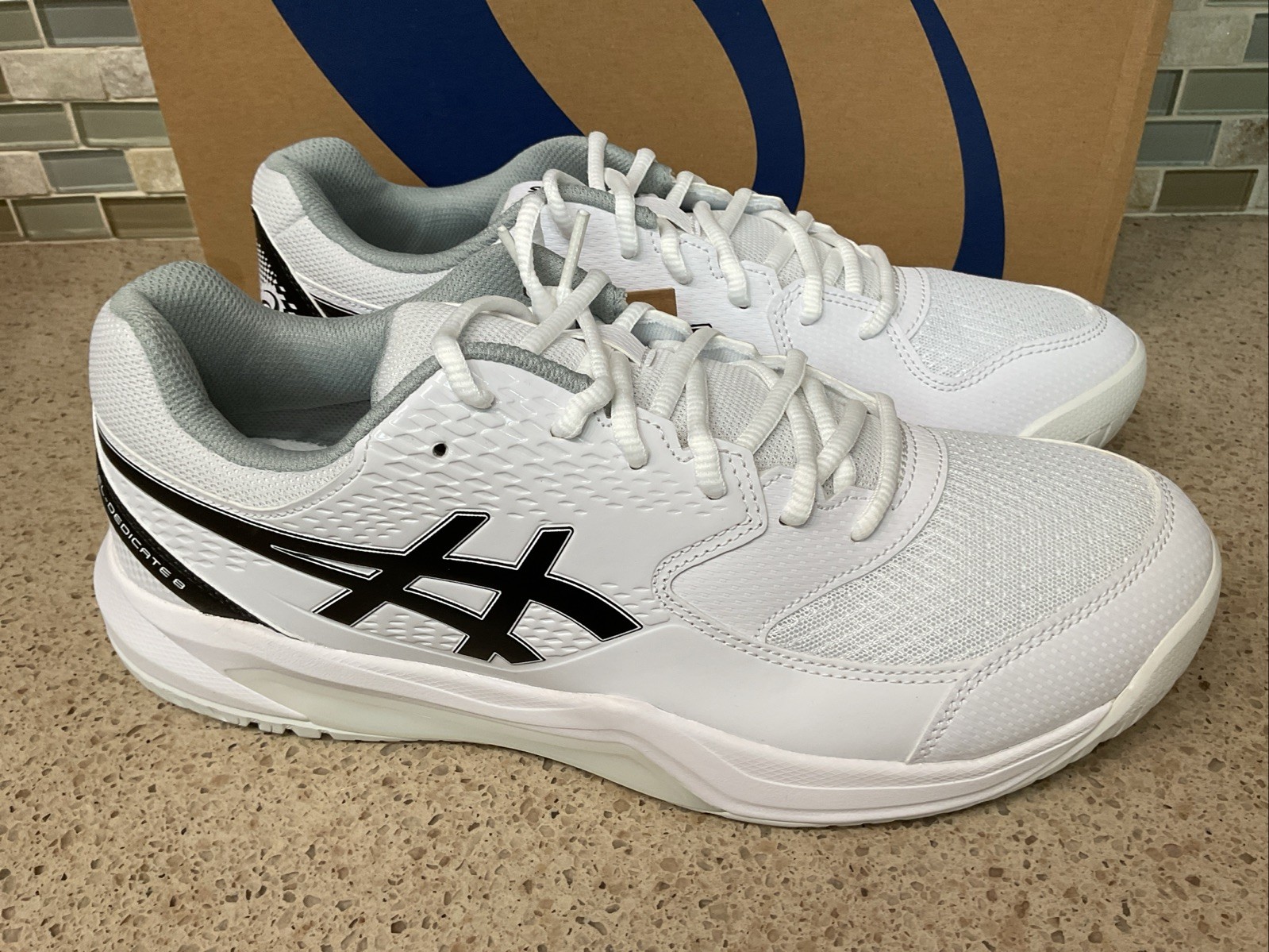 Mens Asics Gel-Dedicate 8 Sneakers Size 10 White/Black 1041A408-101 Shoes New