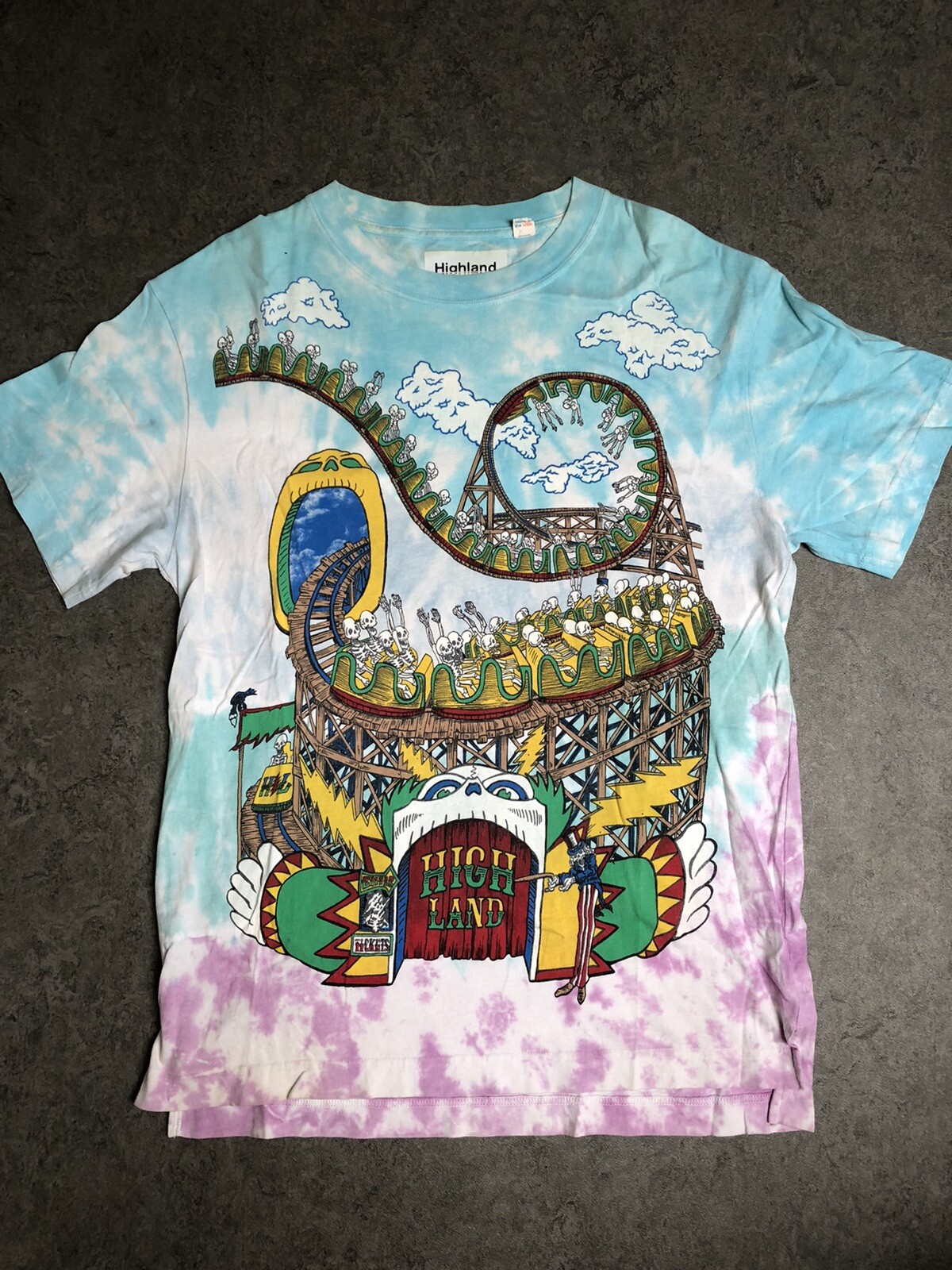 Highland 12 Color Screen Print Tie Dye T-Shirt HIGH IN THE SKY HIGH LAND