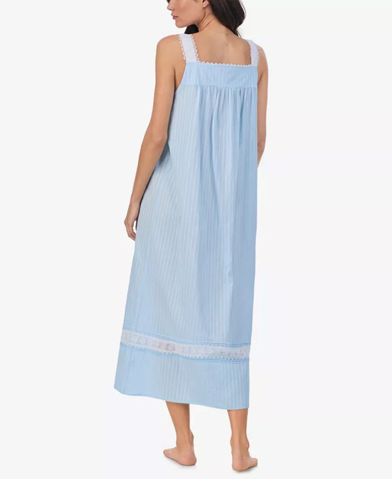 New $82 Eileen West Blue 100% COTTON LAWN Sleeveless 48″ L Ballet Nightgown Sz M