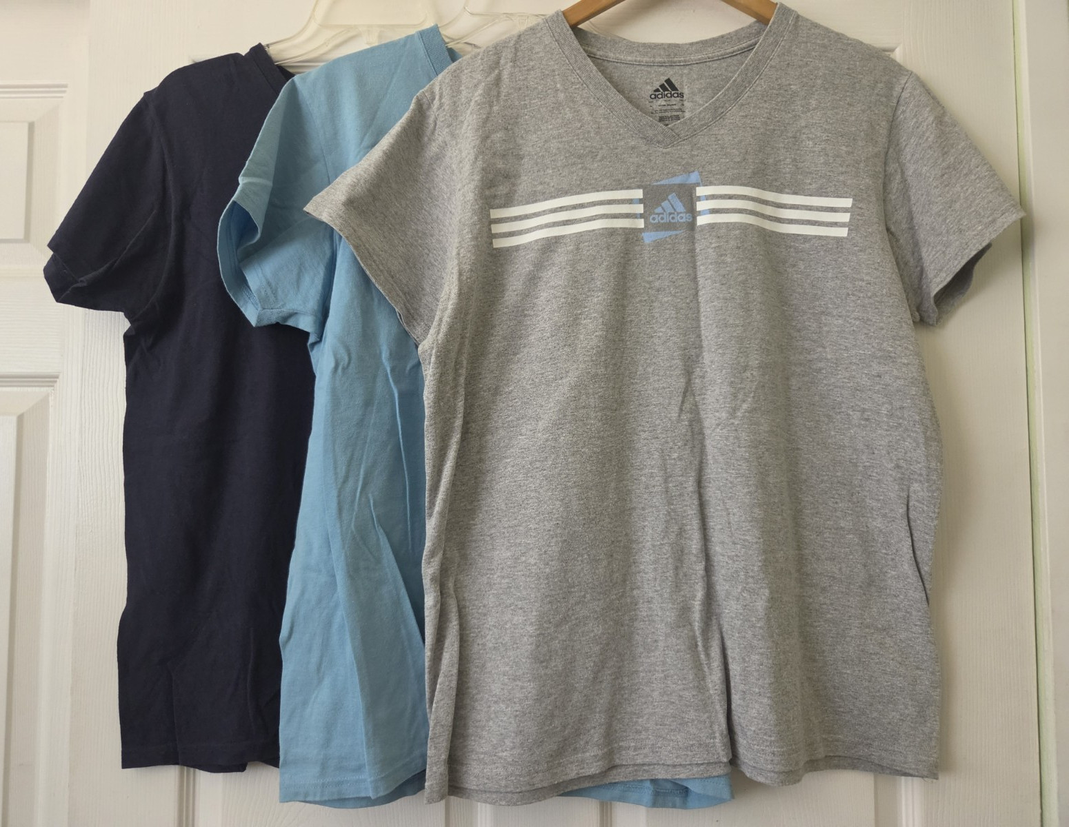 Adidas Women’s V-Neck Short Sleeve T-Shirt Lot of 3 Gray Blue Navy XL