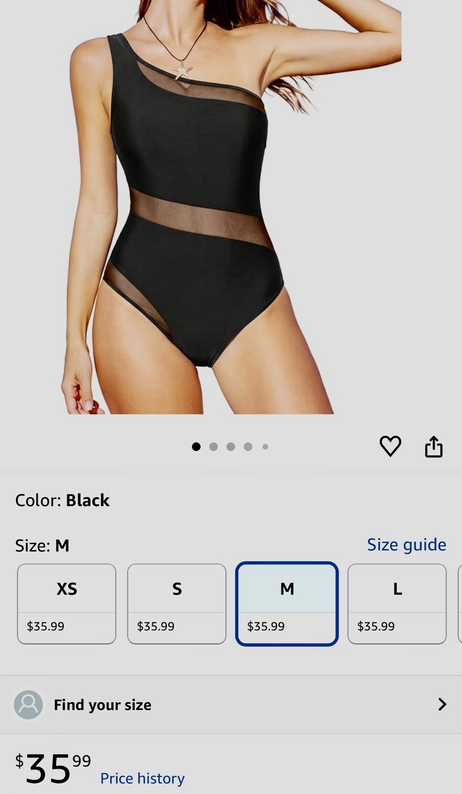 CUPSHE Black Solid One-Shoulder Mesh Cutout Lined One-Piece Swimsuit M C