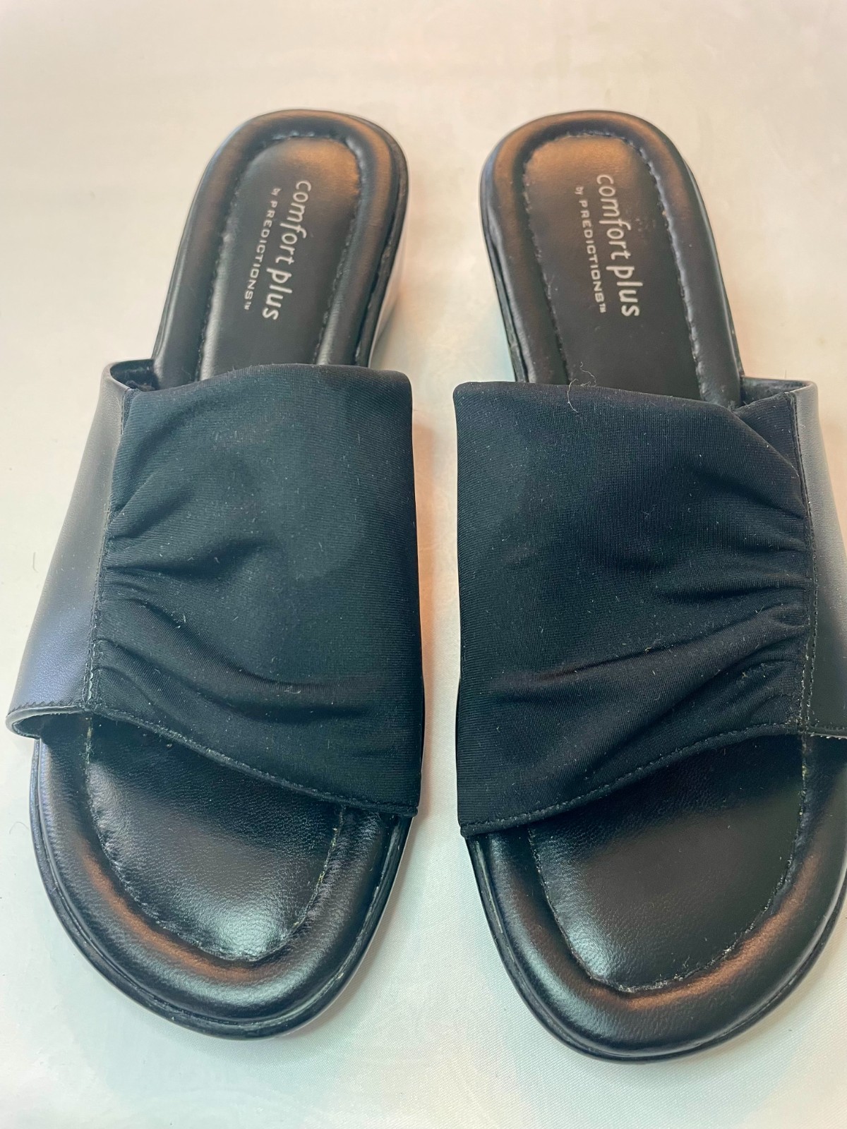 Comfort Plus by Predictions-Black Stretch Fabric/Wedge Heel Slip On-sz.7W