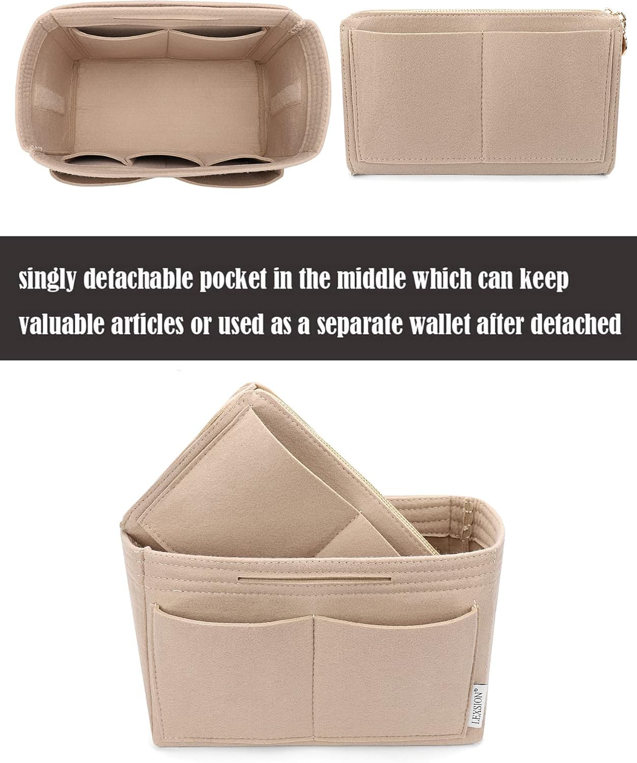 LEXSION Felt Purse Bag Organizer Insert with zipper Bag Tote Shaper Fit Speedy N