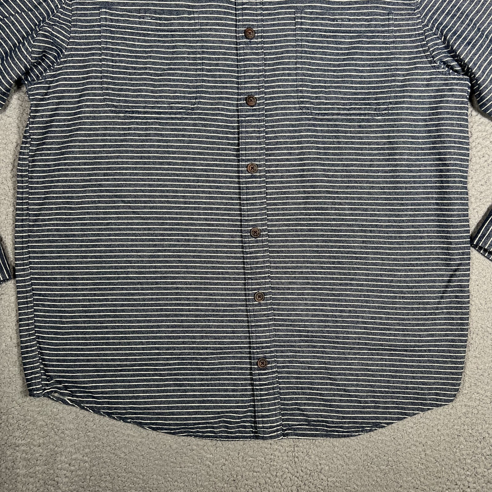 Duluth Trading Co Shirt Mens XL Tall Blue Striped Flannel Workwear Outdoor Logo