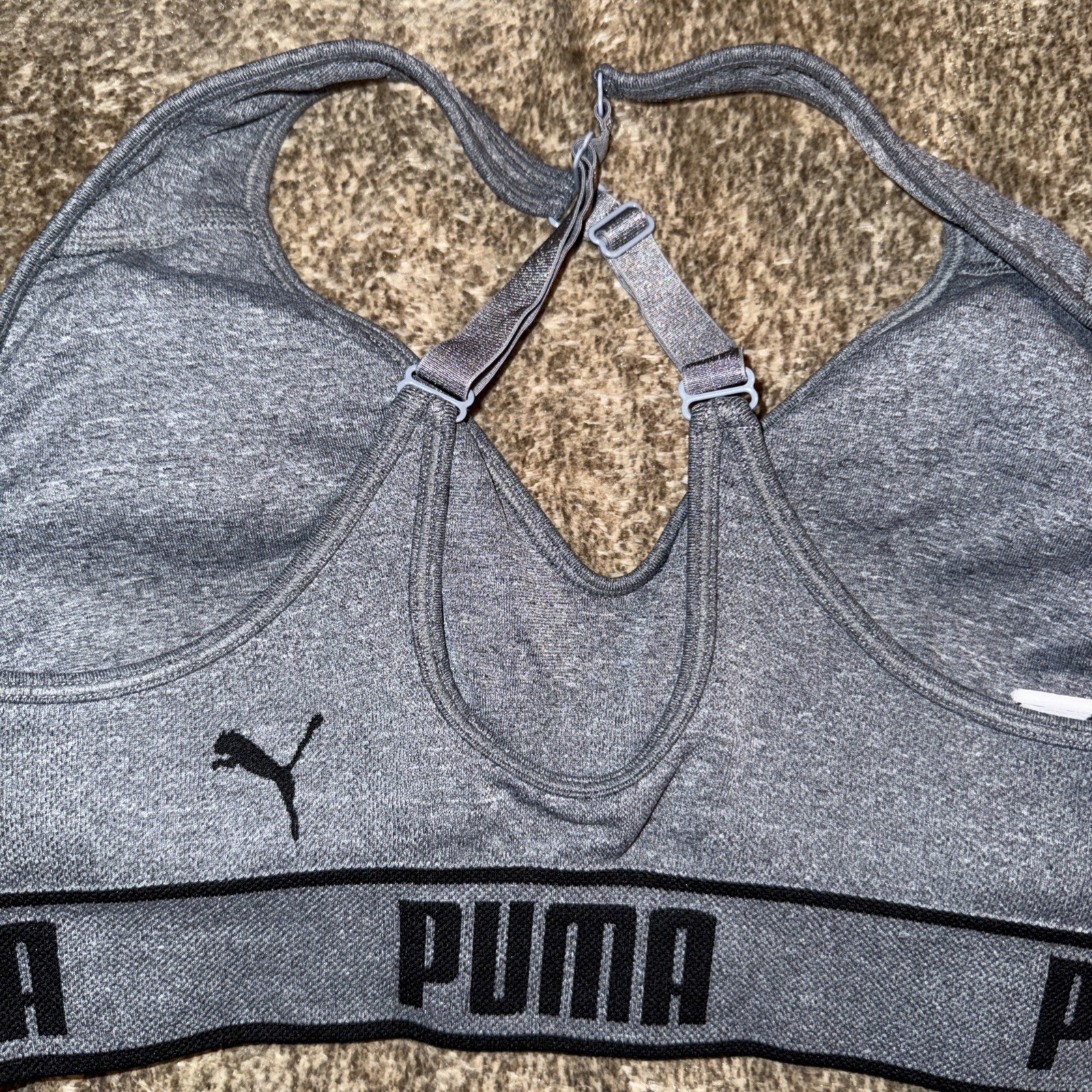 Pre-Owned Puma Gray Black White Convertible Sports Bra Medium M