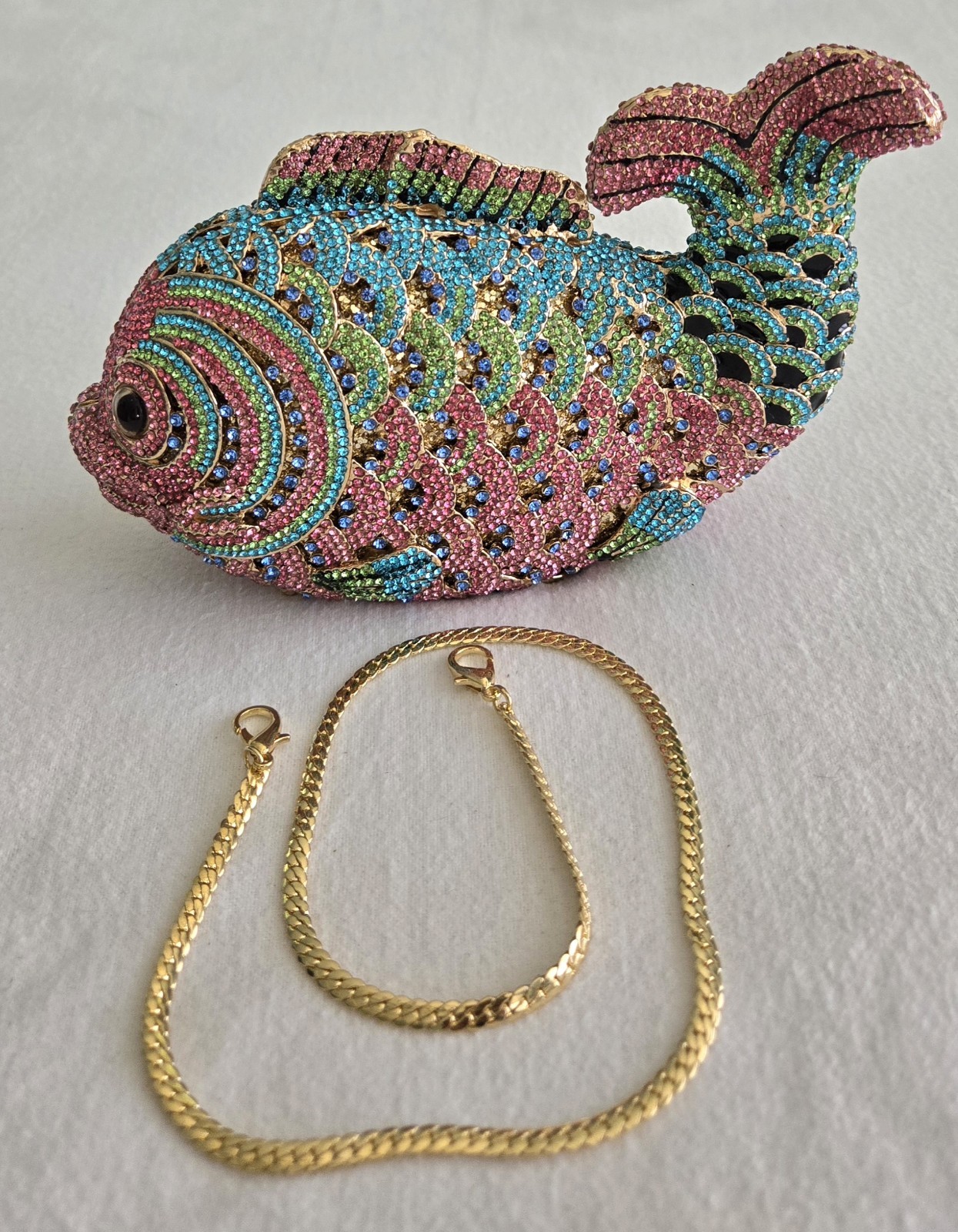 Goldfish Shaped Crystal Evening Bag Women Gorgeous Crystal Metallic Clutch Purse