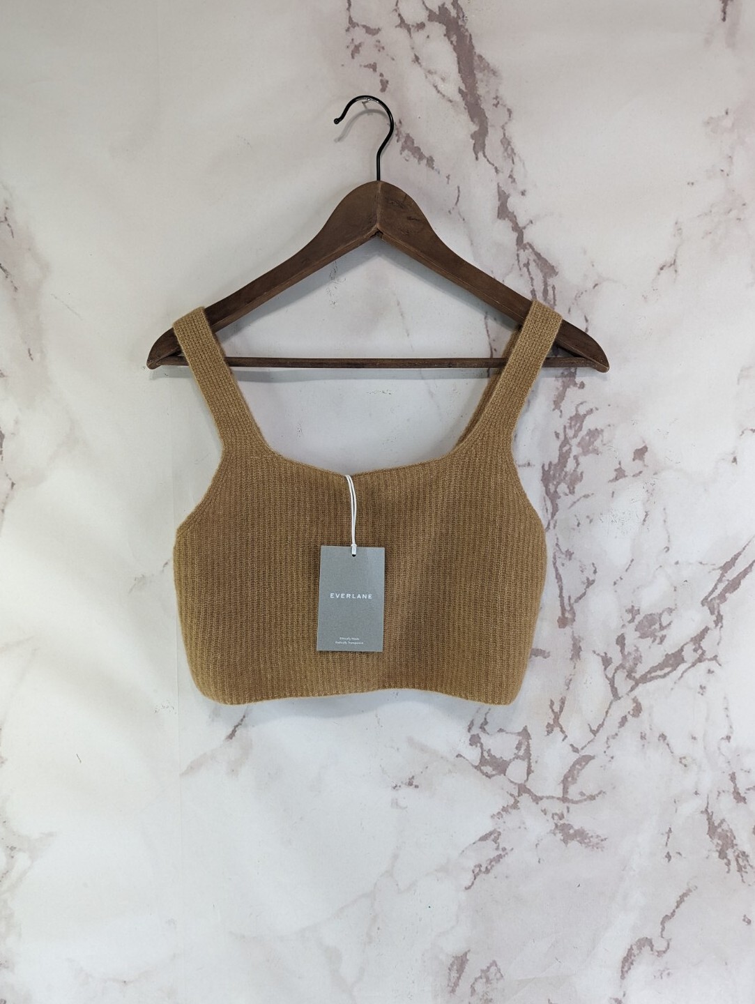 Everlane Wool Bra Women Large 12 Camel Tank Cozy Stretch Cami Sweater Crop Yak