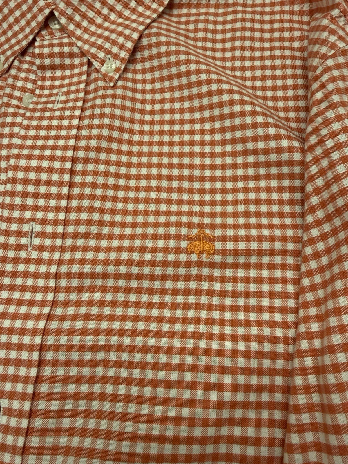 Brooks Brothers Orange White Regent Fit Gingham Button Down Shirt Men’s XXL