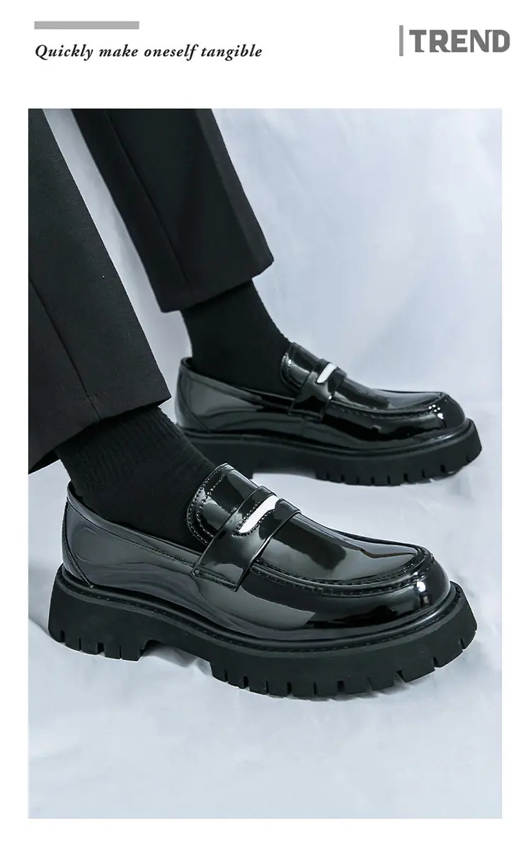 Men’s Platform Color Splicing Faux Leather Slip On Dress Thick Sole Formal Shoes