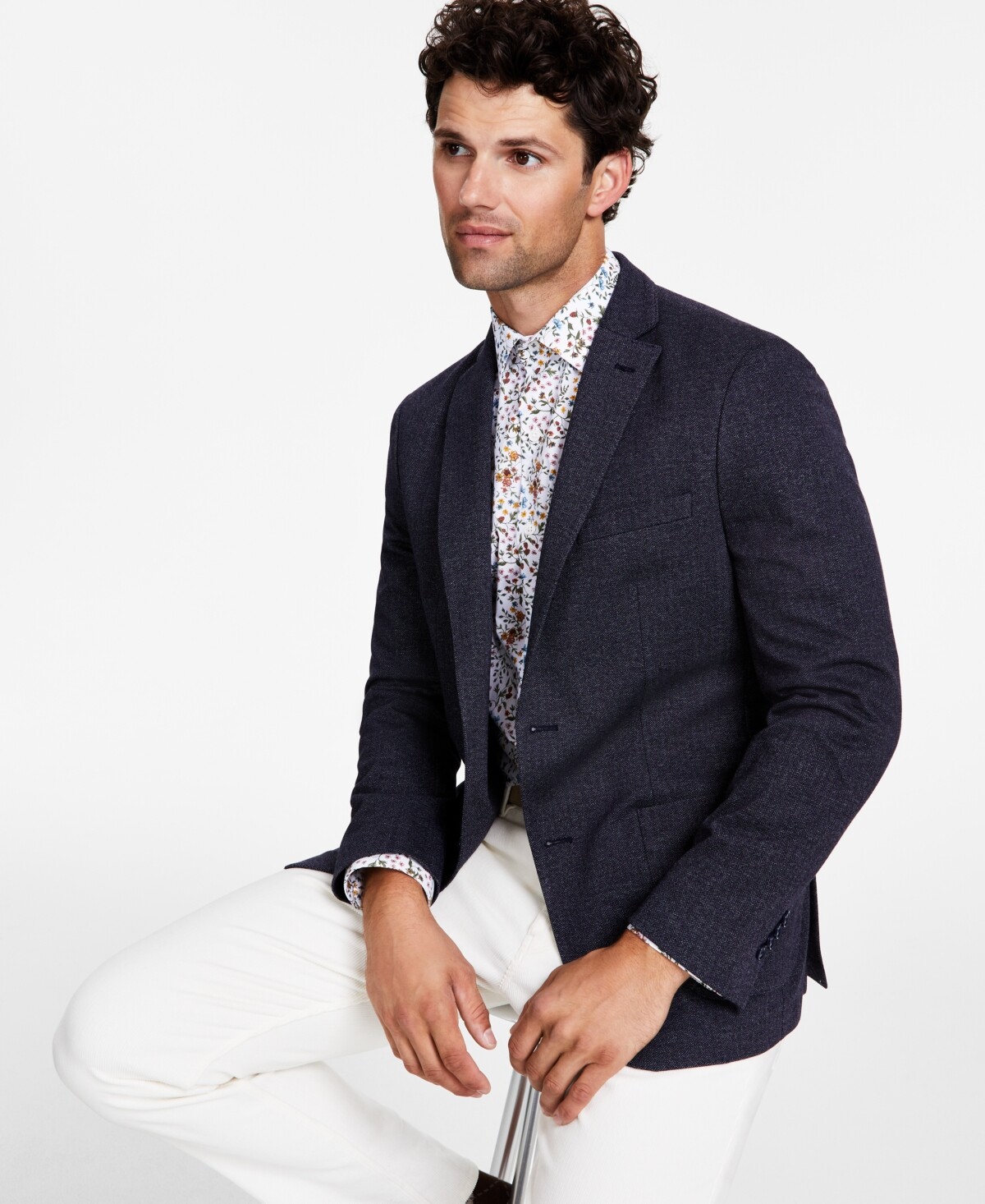 Bar Iii Men’s Slim-Fit Knit Herringbone Sport Coat Dark Blue Size 38 C-002