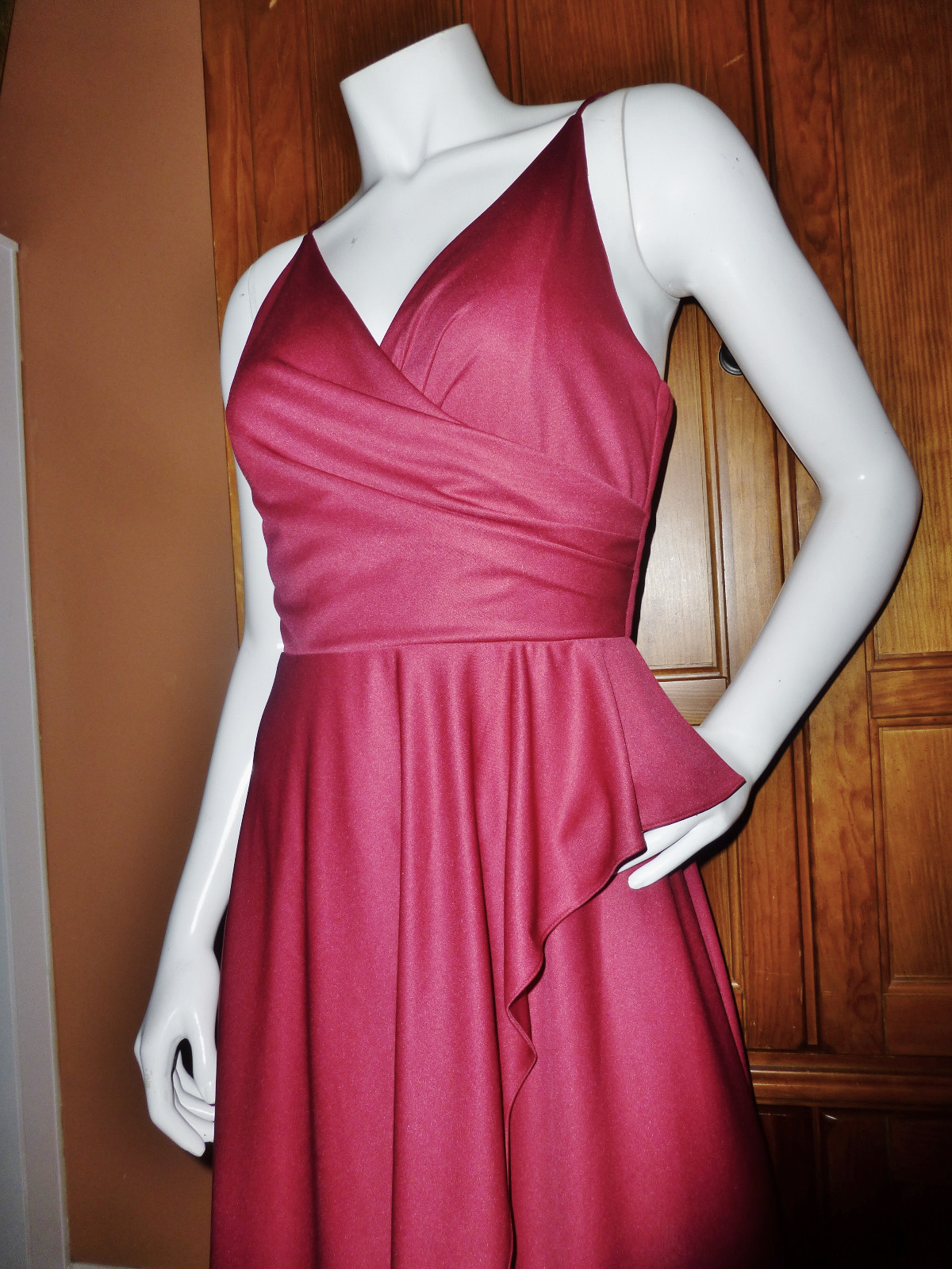 Vtg 70s Goddess Burgundy Silky Jersey Cascading Drape Evening Maxi DRESS Gown SM