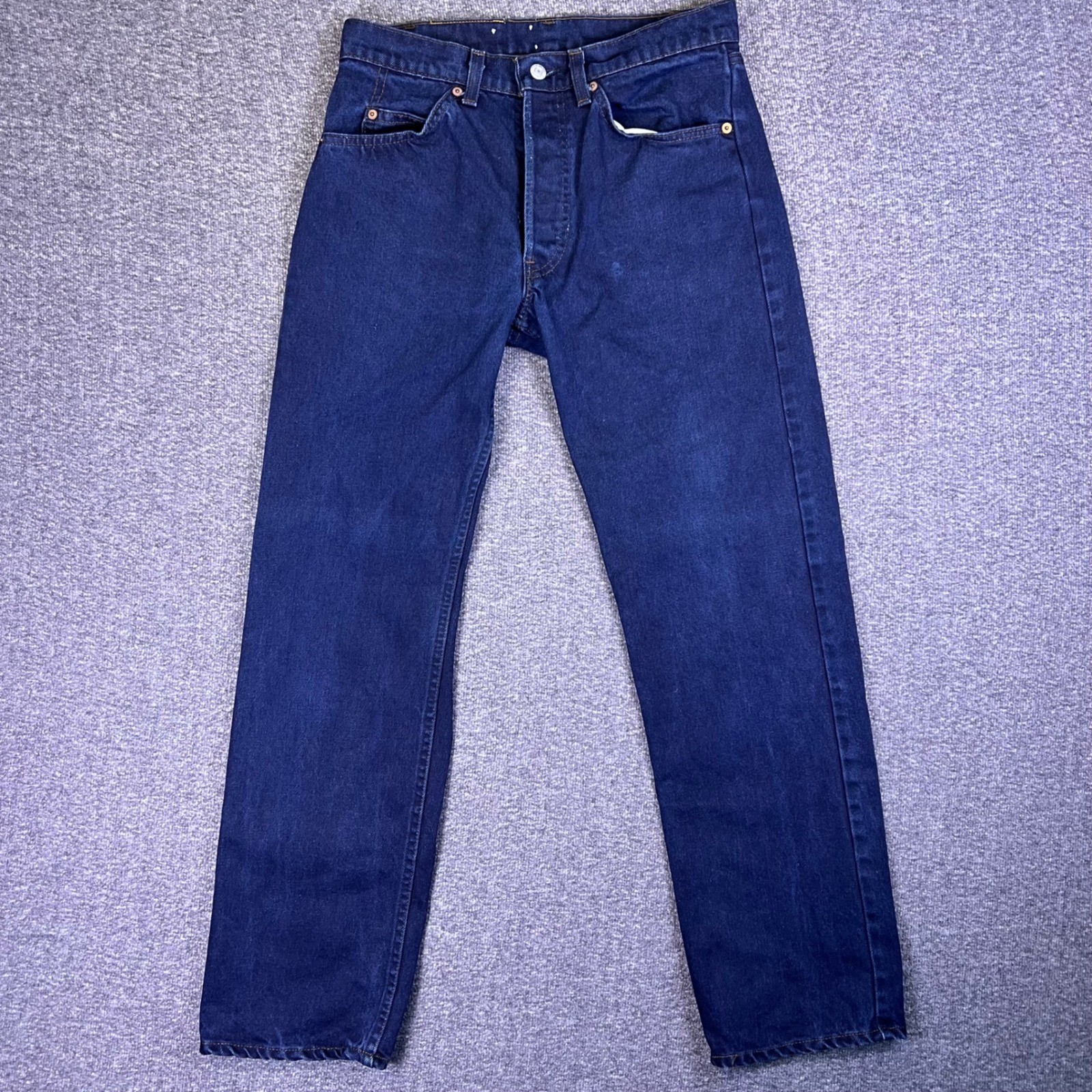 VTG 80s Levis 502 055B Jeans 32×32 Raw Indigo Denim Button Fly Red Tab Leather