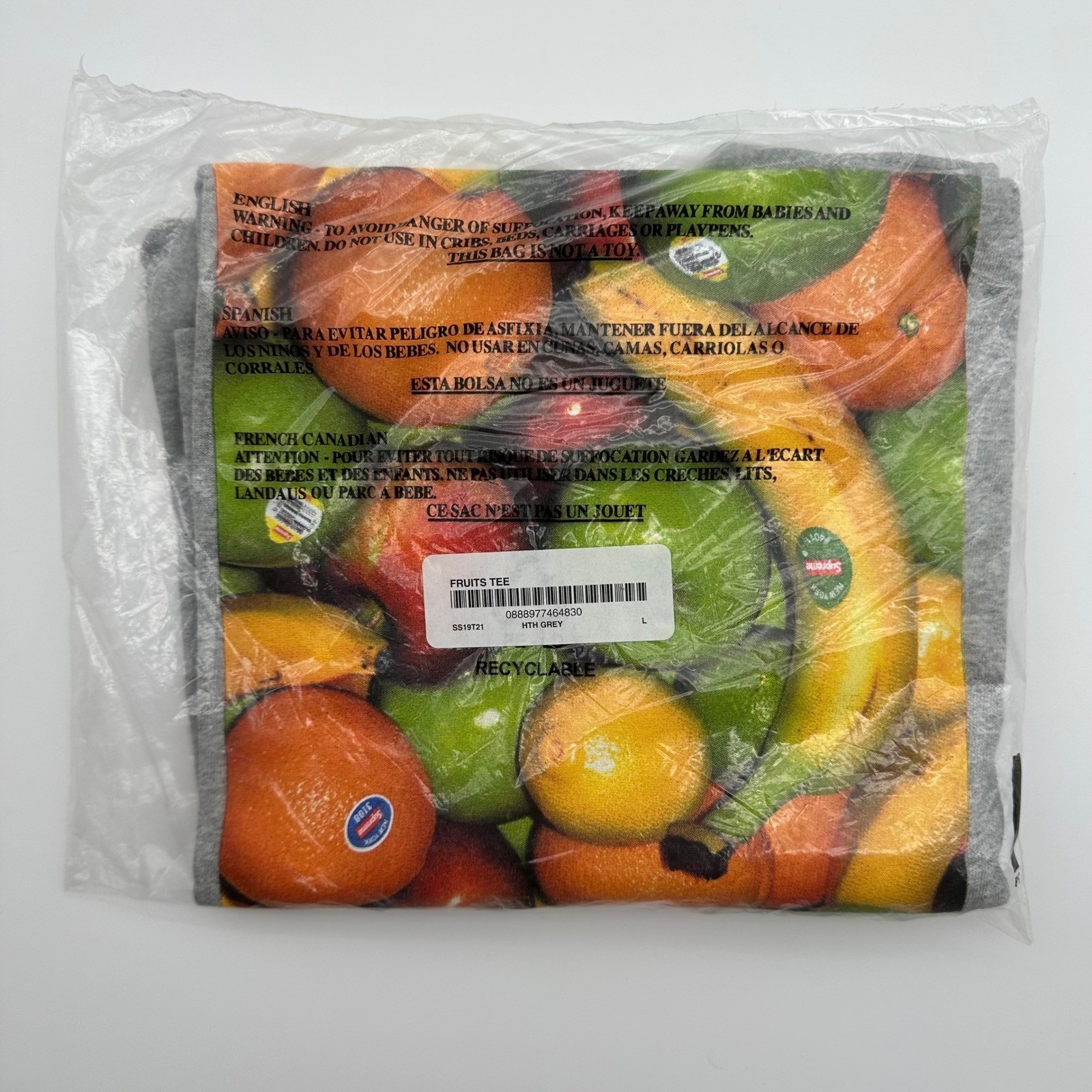 Supreme Mens Grey Fruits Tee SS19 Graphic T-Shirt Large