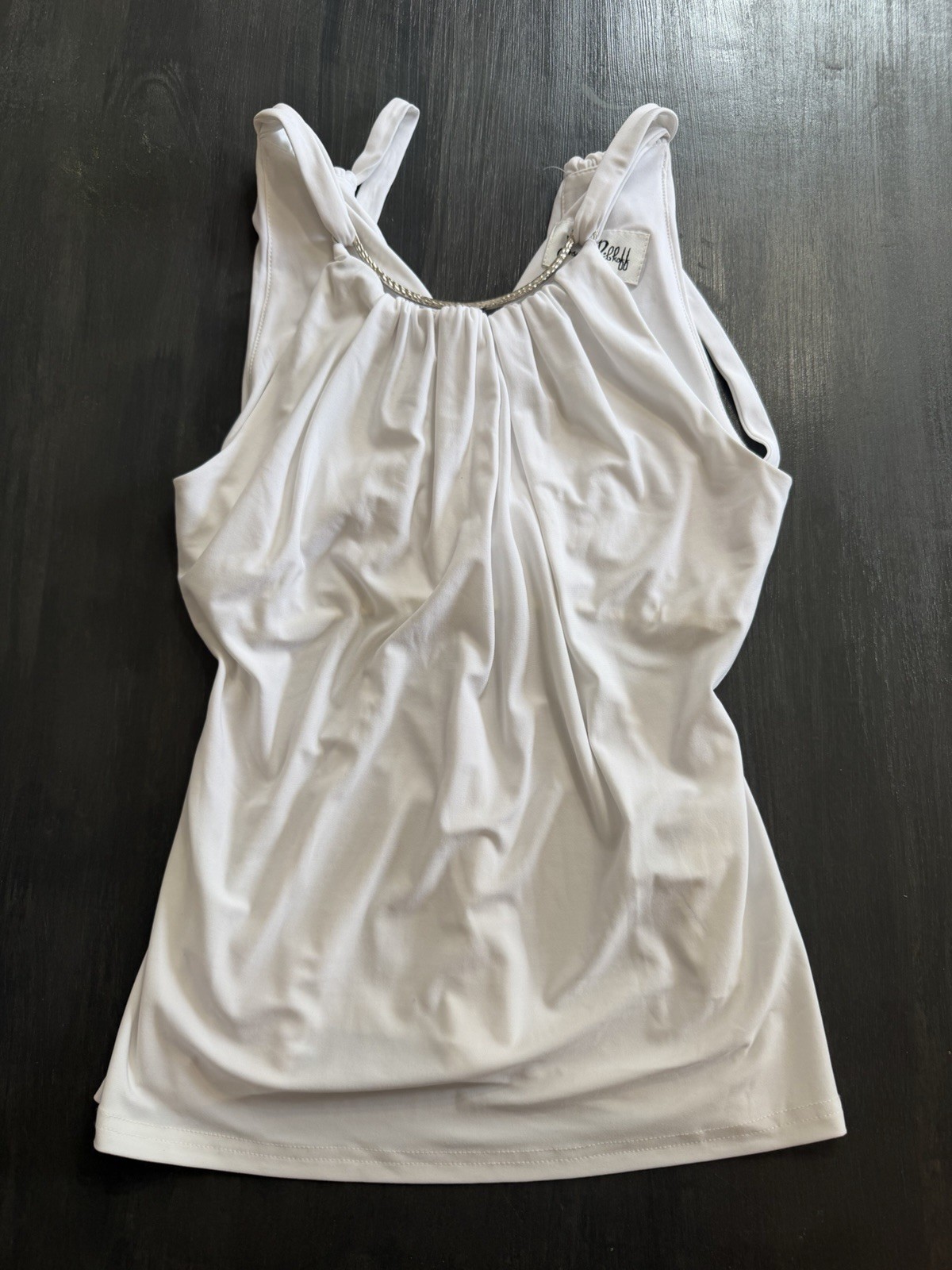 Joseph Ribkoff Womens Size 6 Cream Halter Top Chain Neck Sleeveless Blouse