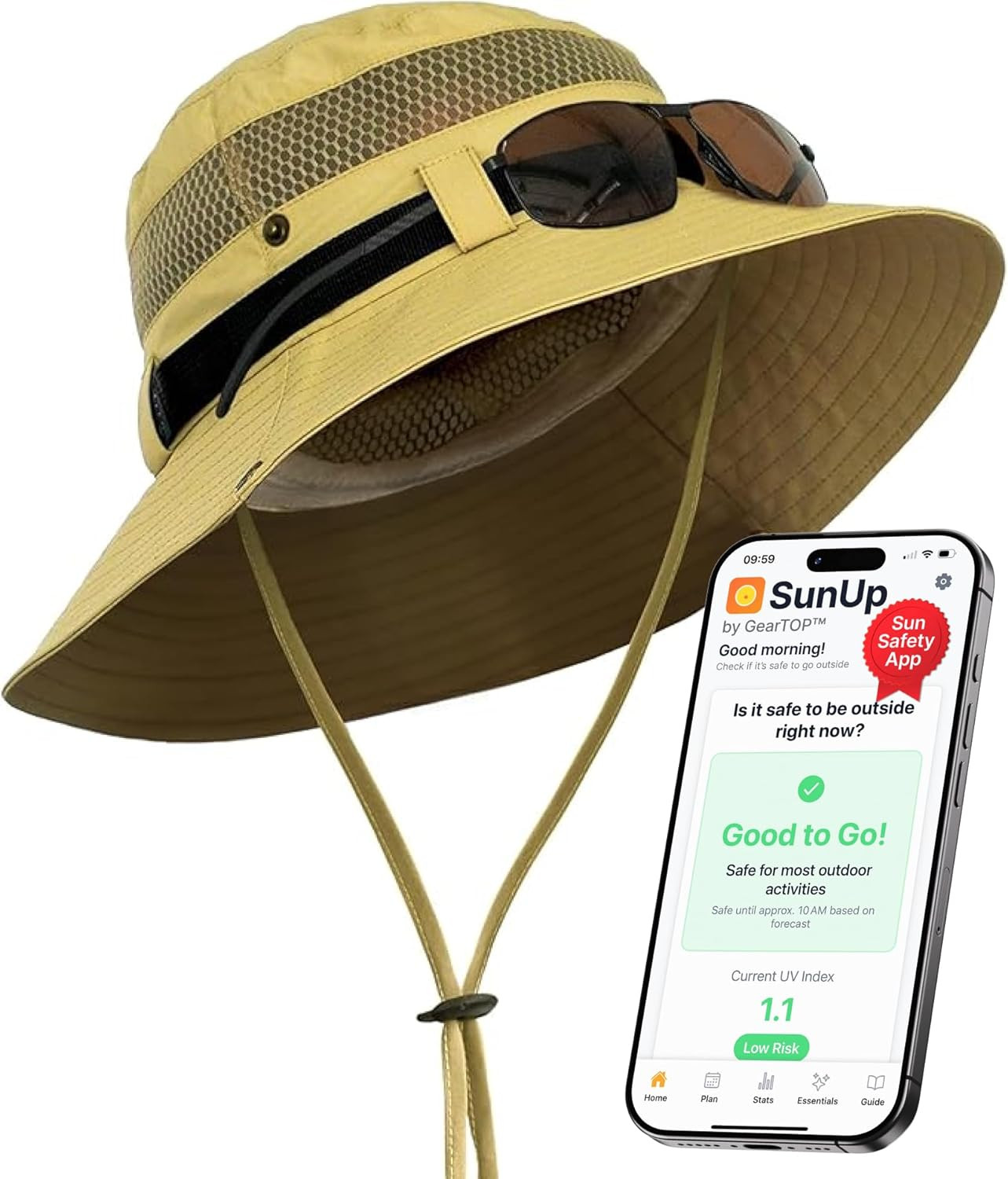 Wide Brim Sun Hat for Men & Women, UPF 50+ Fishing Hat with Detachable Neck Flap