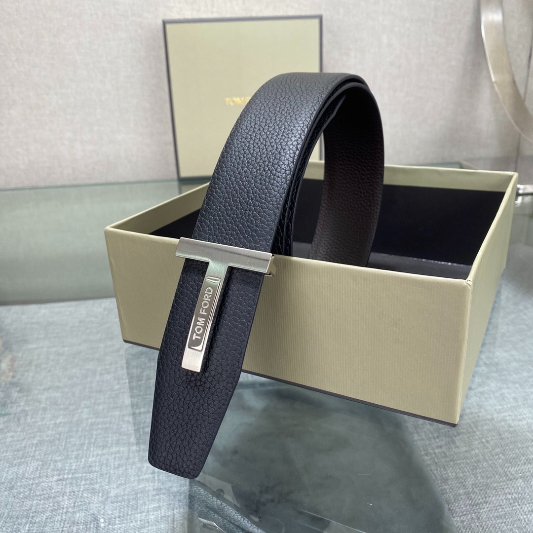 Authentic Tom Ford Reversible Leather T-Buckle Belt Luxury Designer Fashion