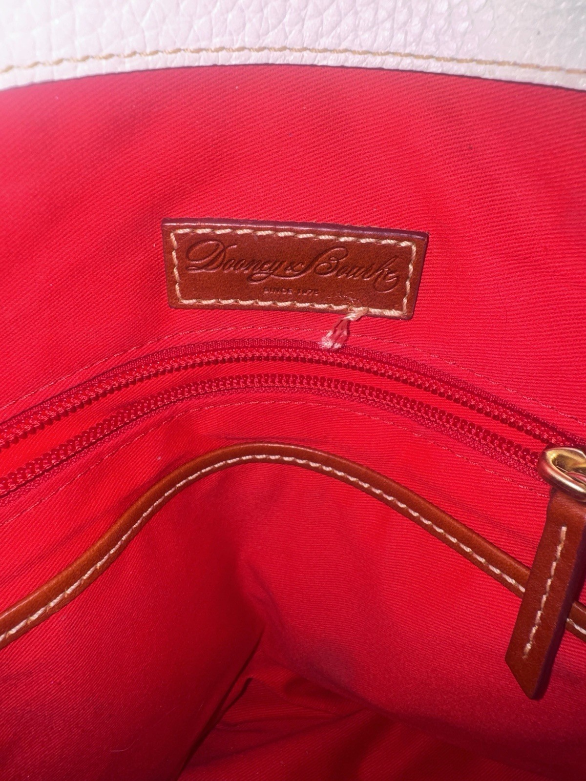 Dooney & Bourke White/Brown Leather Top Handle Zip Bag Red interior