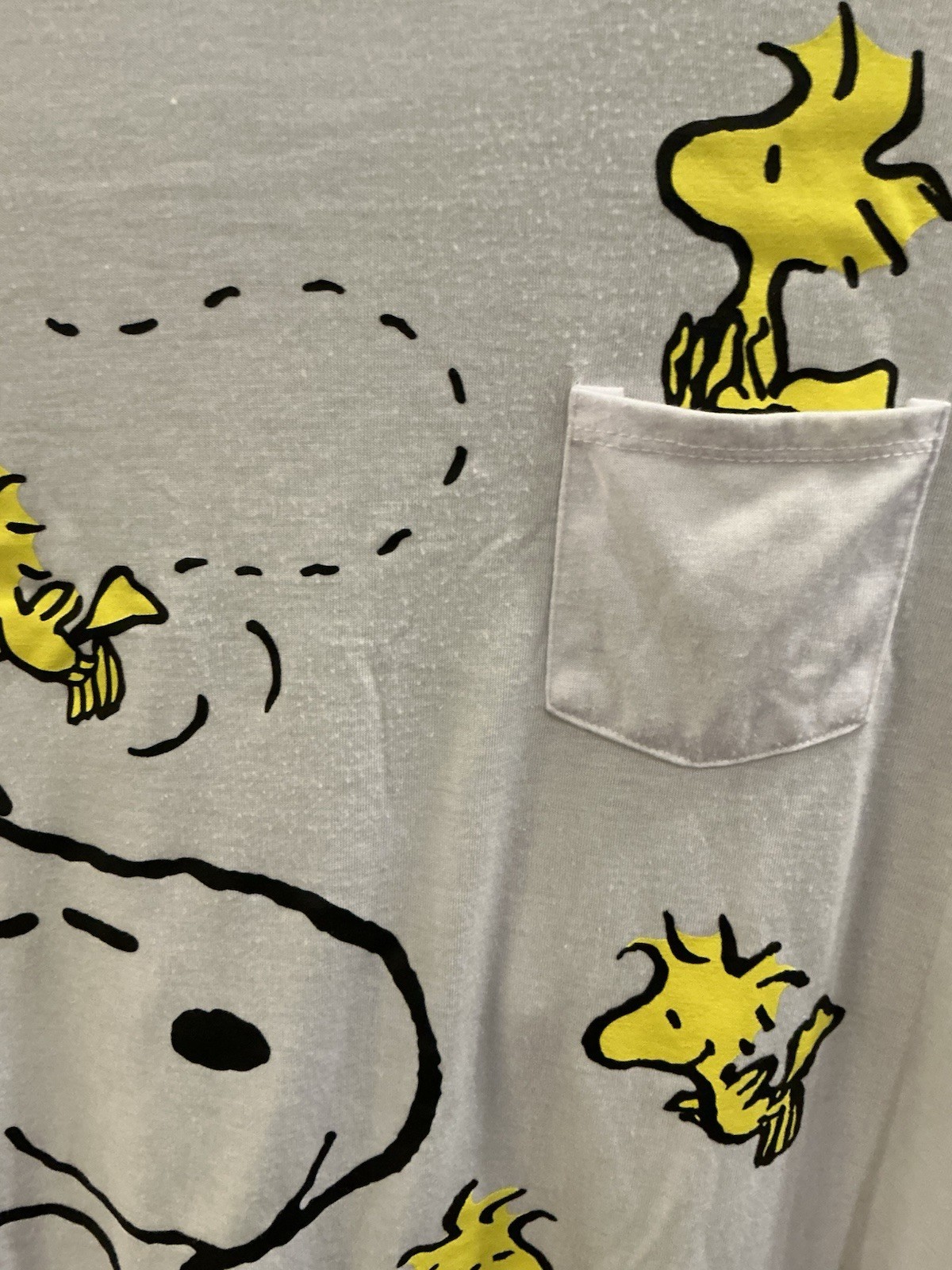 Peanuts Snoopy Woodstock Pocket Graphic Tee White Short Sleeve Shirt”