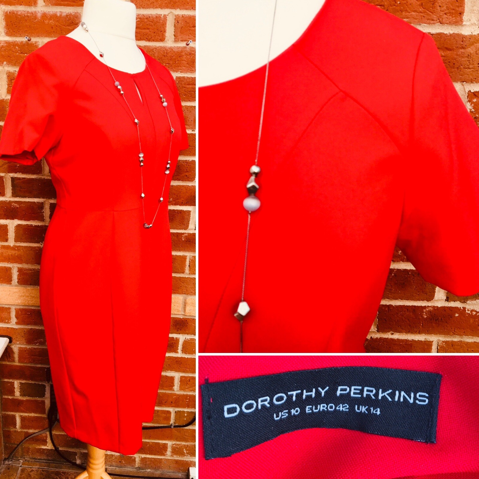 Dorothy Perkins Size 14 Red Shift Dress Stretch Summer Wedding Excellent L6
