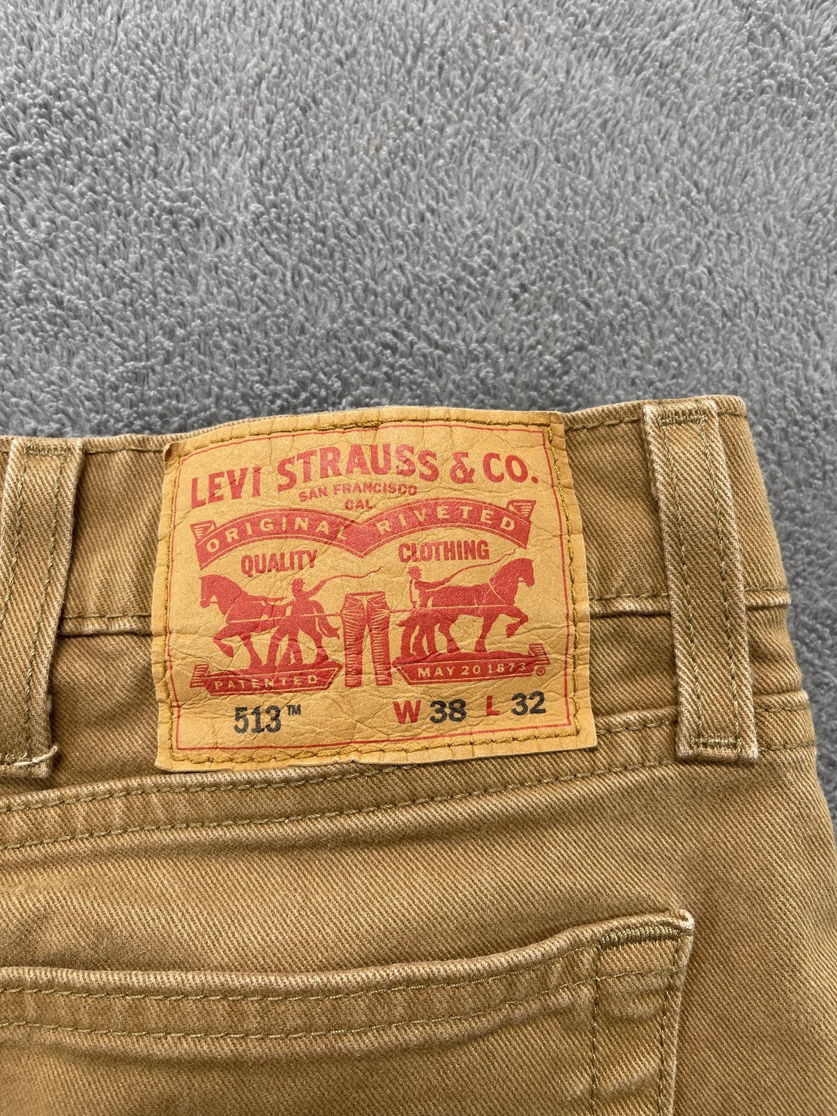Levis 513 Jeans Mens 38×32 Brown Khaki Slim Straight Stretch Denim Casual