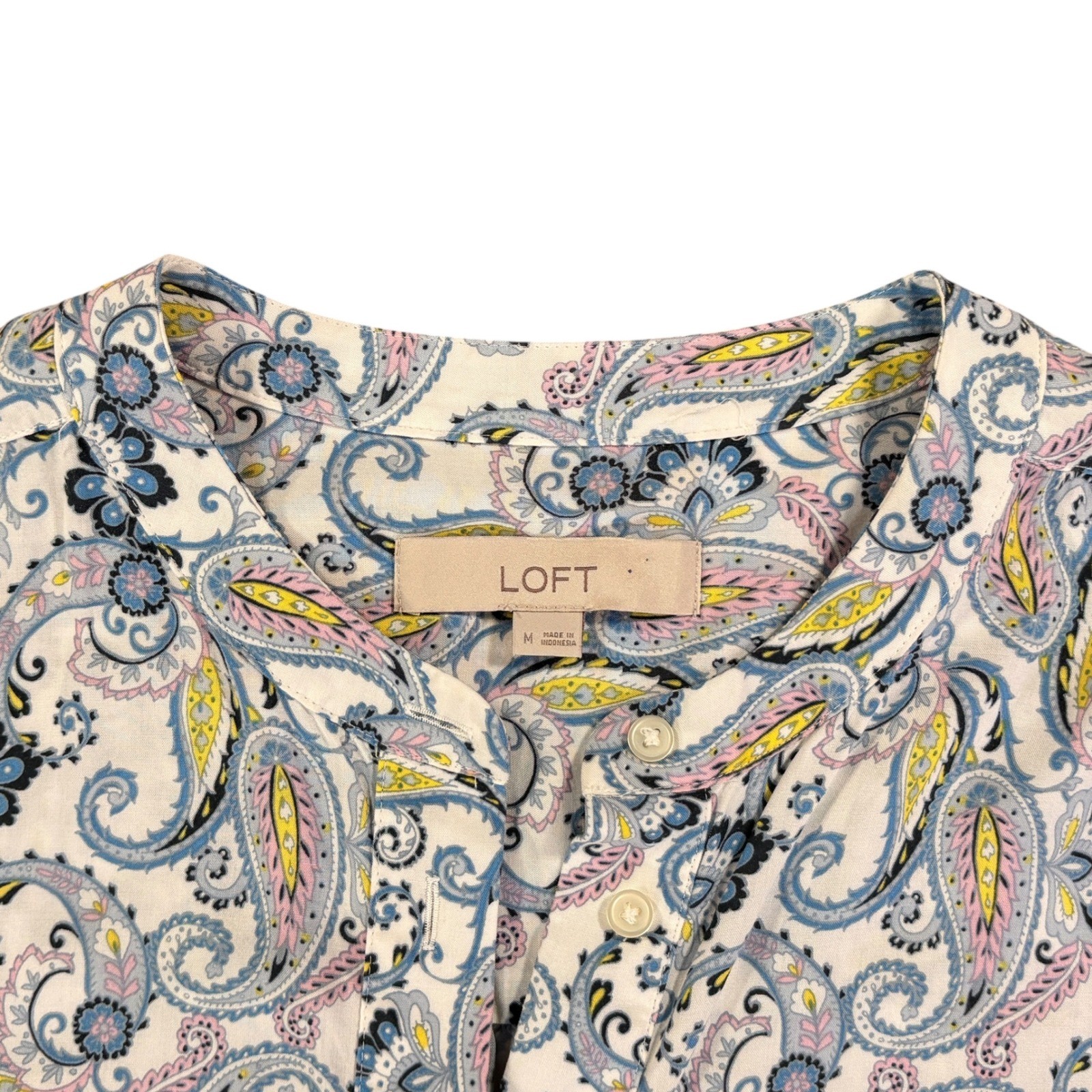 LOFT Womens Paisley Henley Blouse Multi-Color Long Sleeve Rayon Top Size M