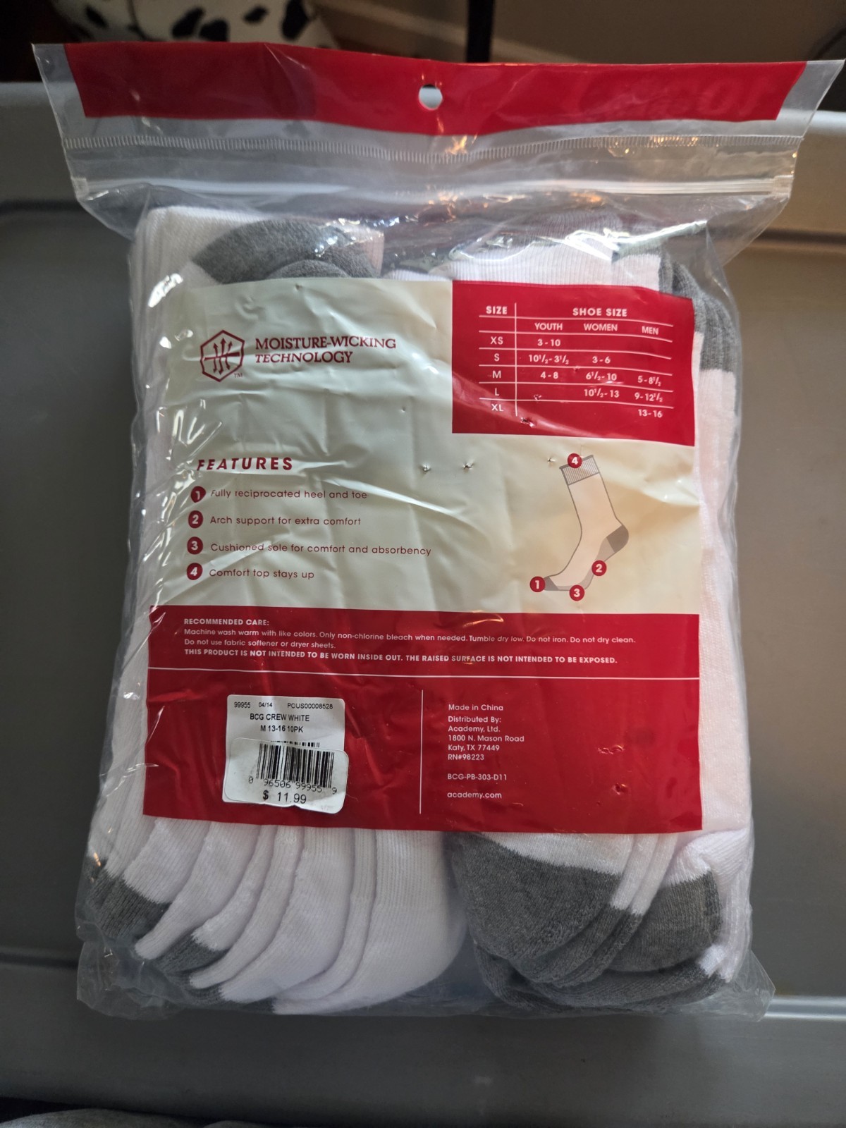 New White 10 Pack of BSG Core Performance Crew Socks Size XL Shoe Sizes 13-16