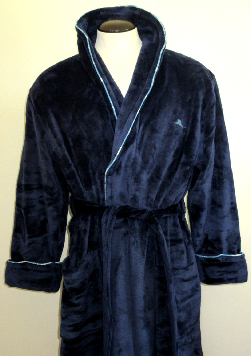 Tommy Bahama Men’s Plush Marlin Embroidered Cozy Robe Navy Blue Relax NWT