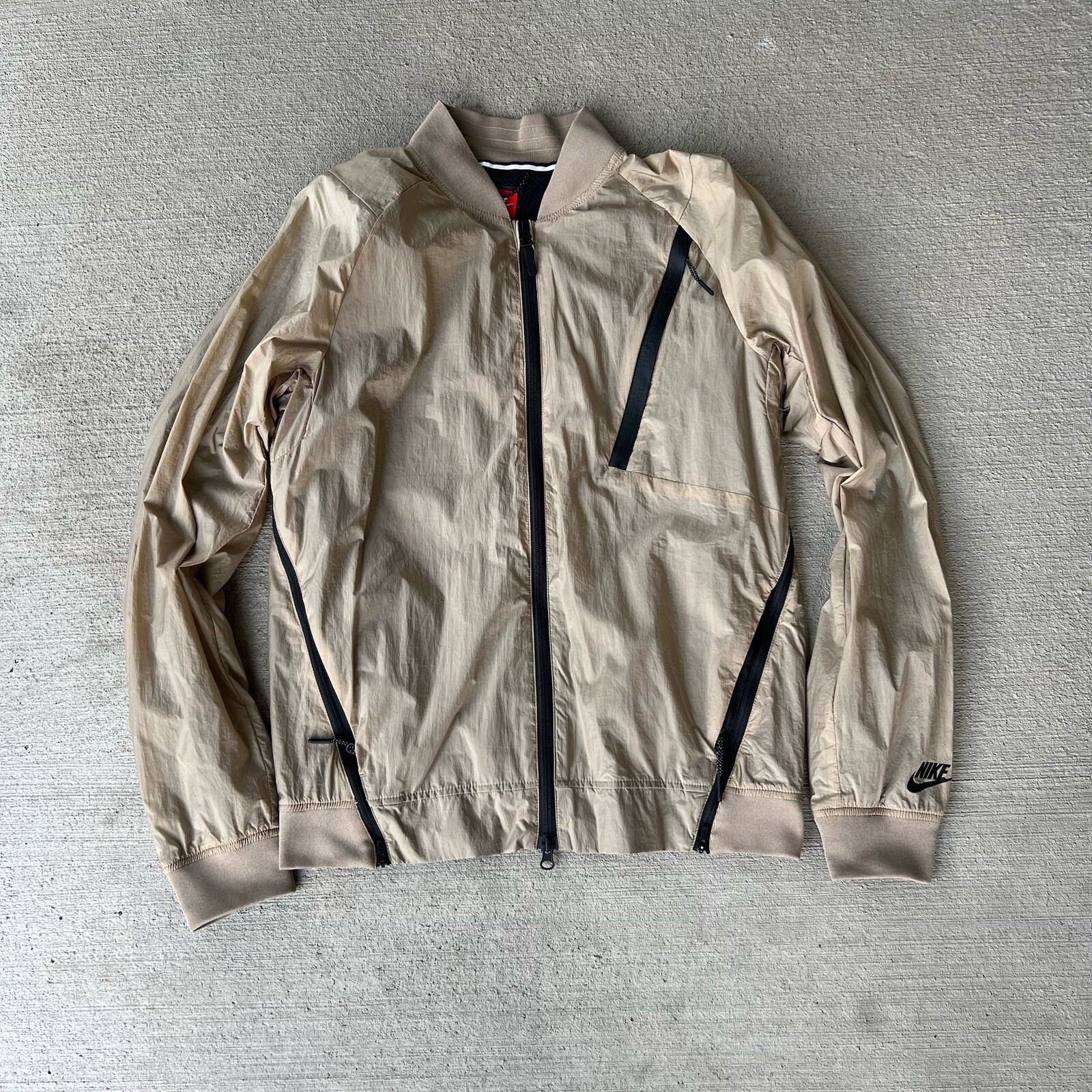Nike Tech Pack Hypermesh Varsity Jacket Men’s Small Khaki Beige 832190-235 NWT
