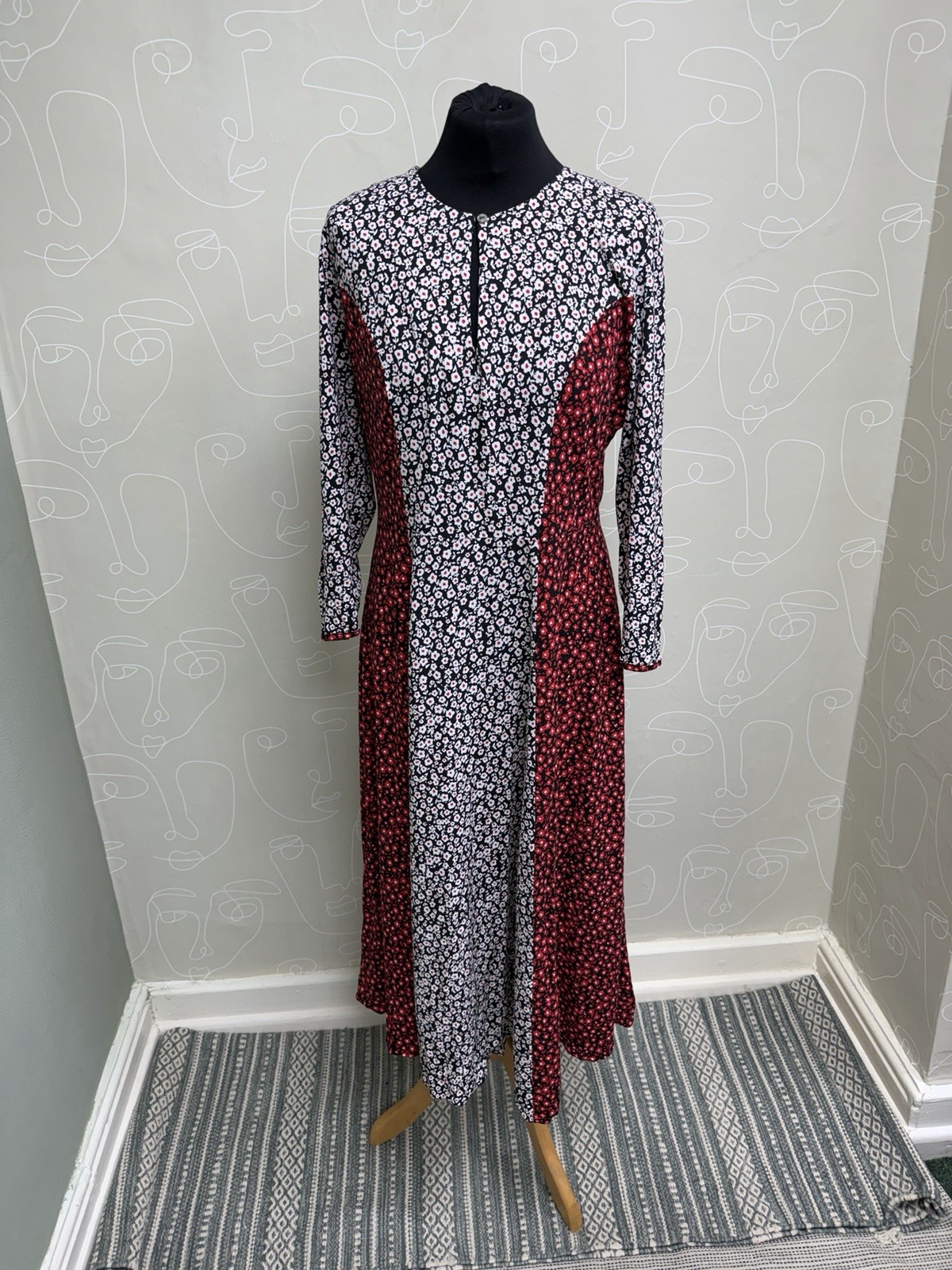 Hush Dress 12 UK Floral Panel Midi Long Sleeve Fit Flare Ditsy Print Cottagecore