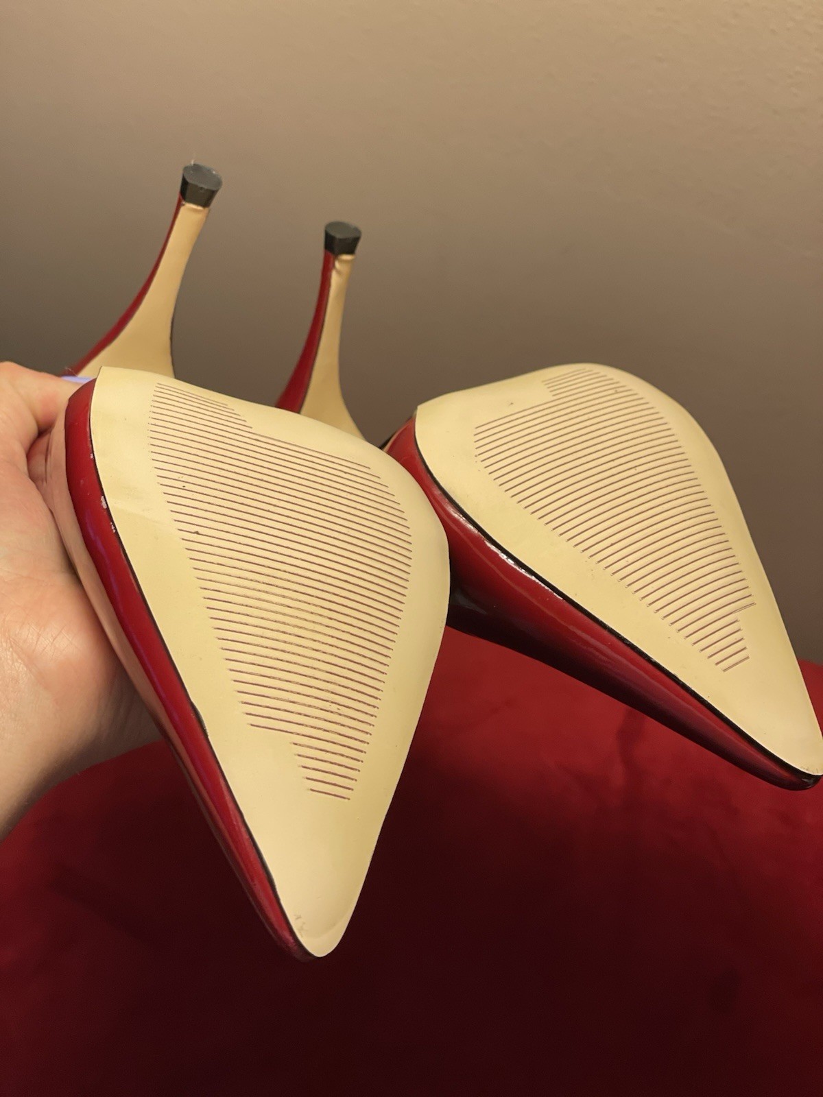 Steve Madden Patent Leather Pointed Toe Slip On Stiletto Pumps 6.5 Red