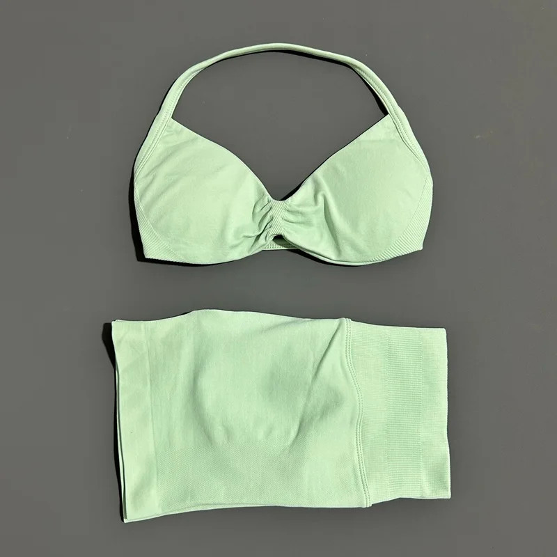 Gym Set 2 Piece Women Strappy Yoga Bra Top Workout Scrunch Shorts Sport