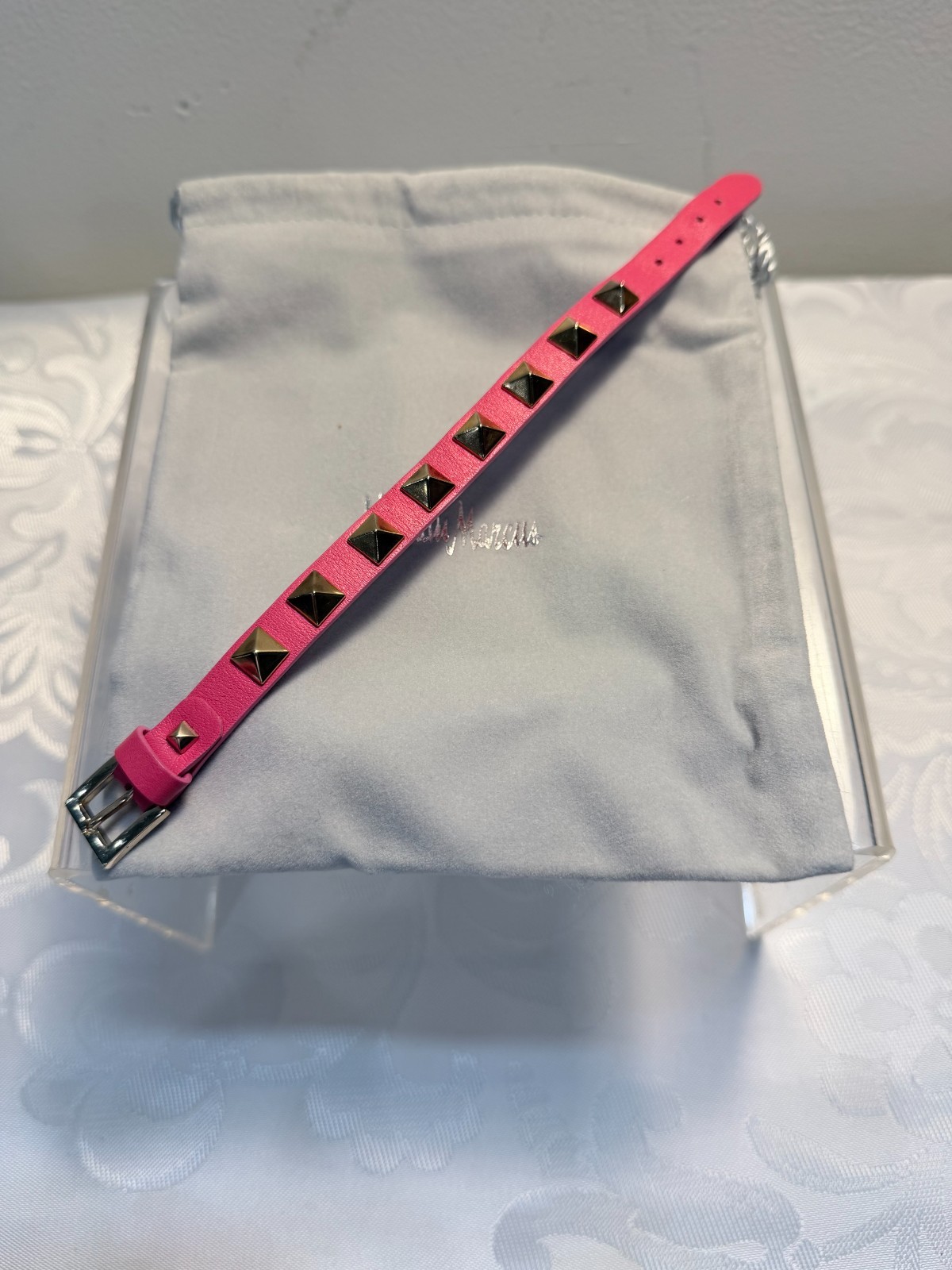 VALENTINO GARAVANI Rockstud Leather Bracelet Pink Charity 8.5in DS42