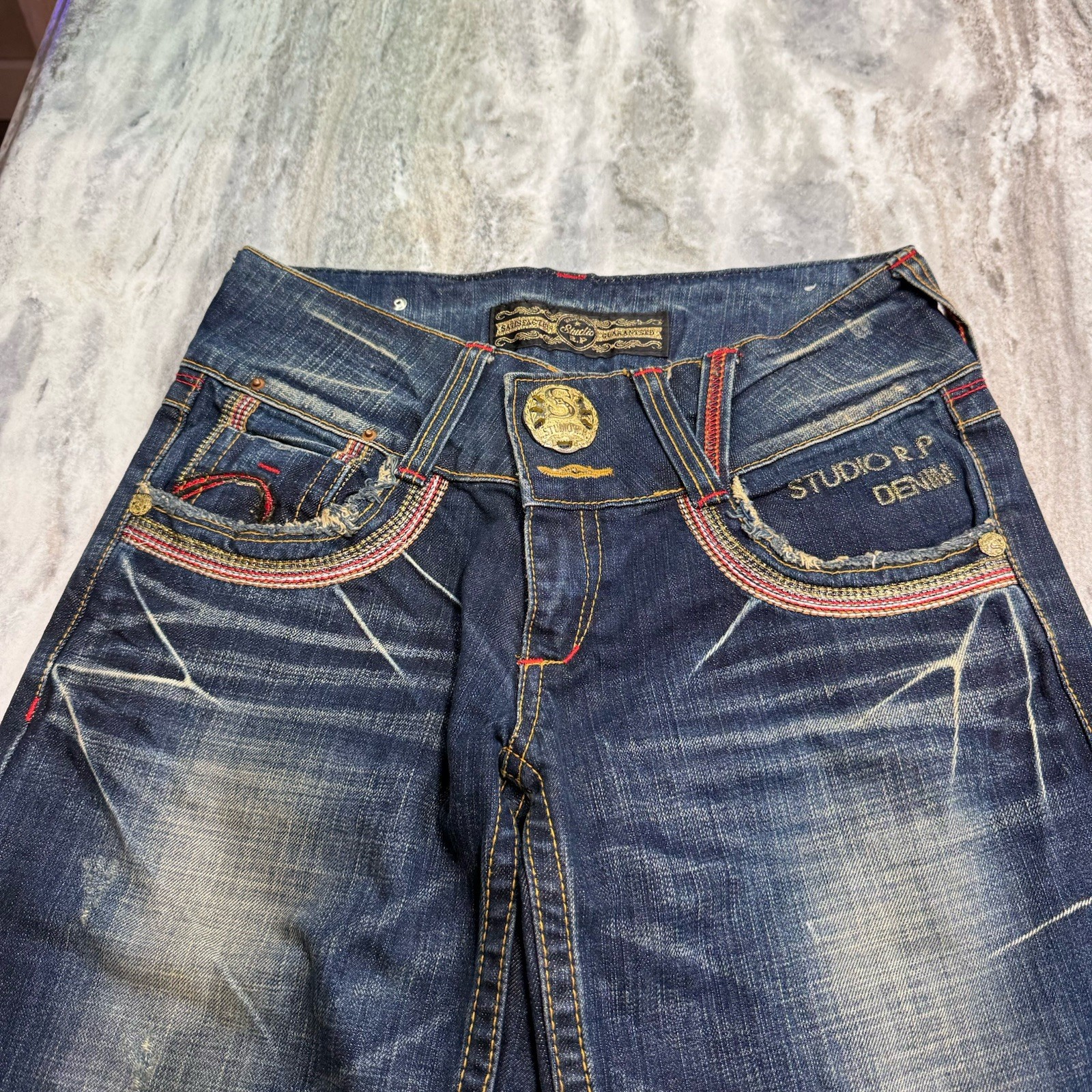 Studio R.P Flare Denim Pants y2k RED PEPPER Size 27 Vintage Rare