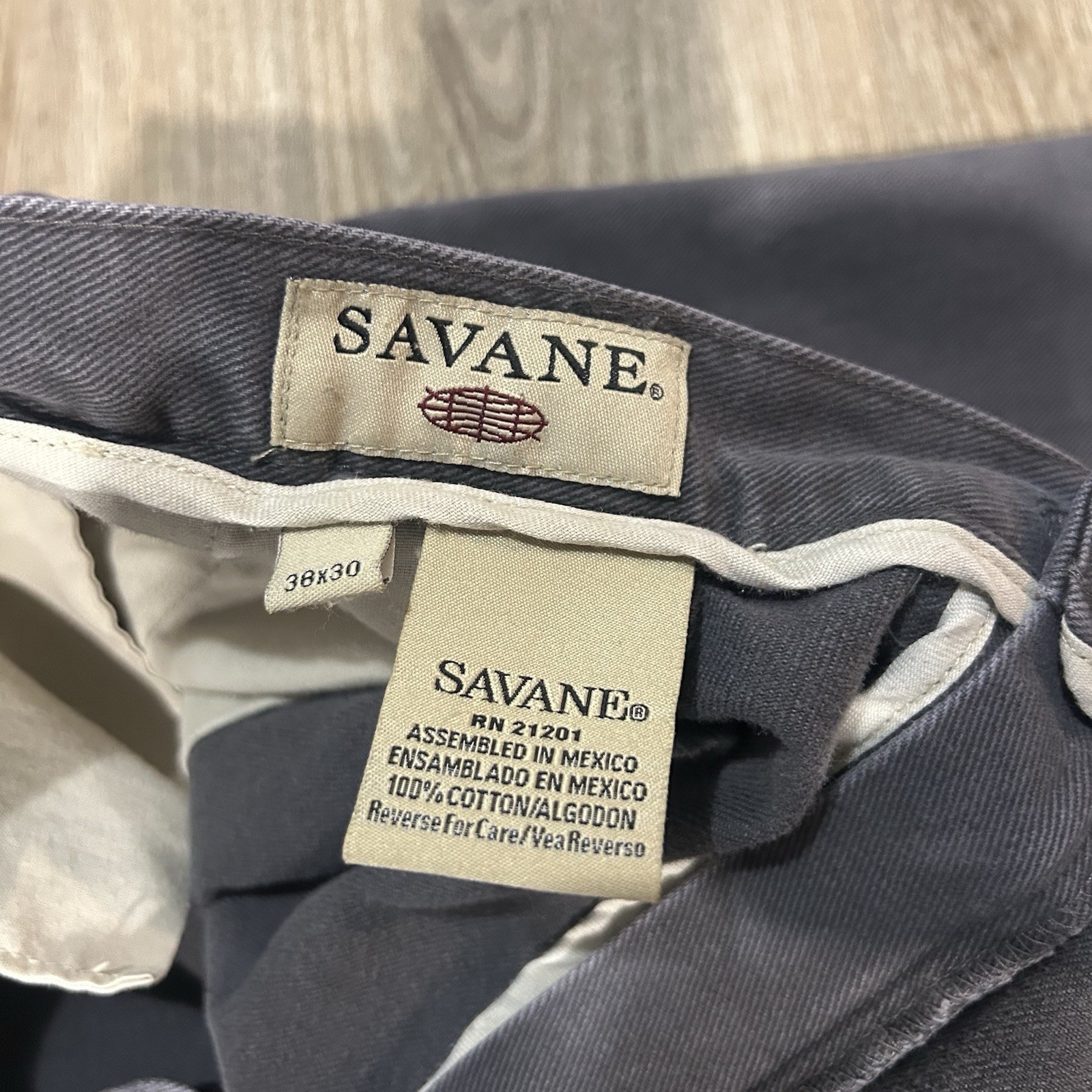 Vintage 90s Savane 38×30 Faded Navy Grey Cotton Chino Pants Mens