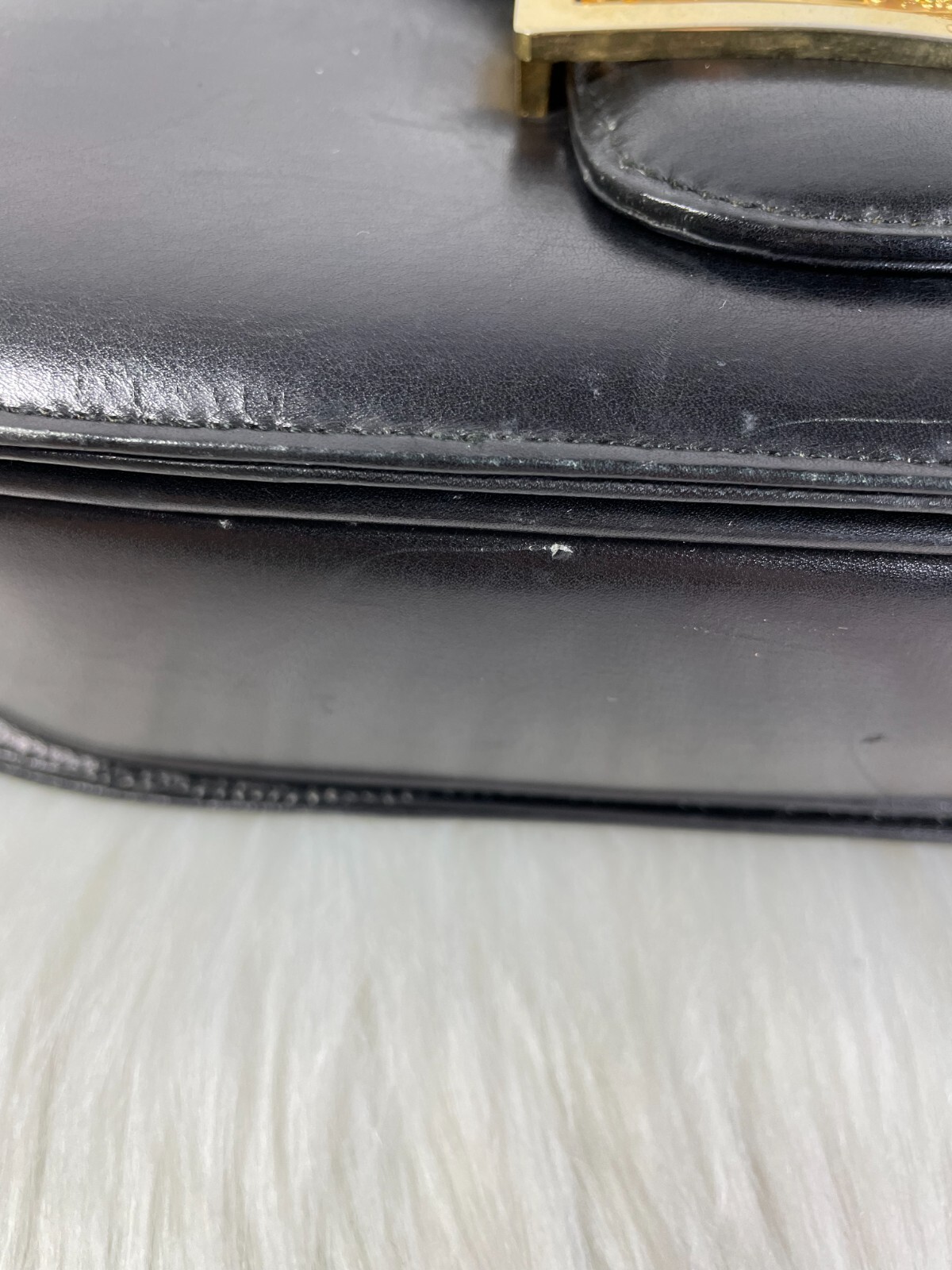 Celine Horse Carriage Shoulder Bag Black Leather Old Vintage Authen