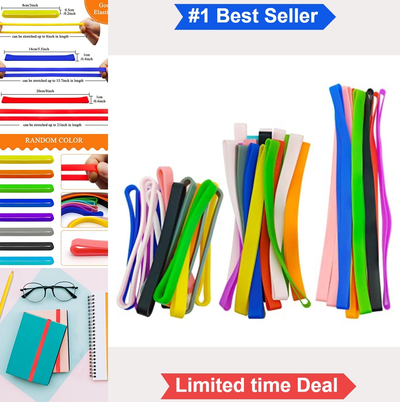 Silicone Rubber Bands 40pcs 3 Sizes Colorful Elastic Wrapping Bands Books