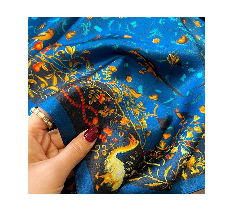 100% Mulberry Silk 27″ Square Scarf Women Neckerchief Wrap Flower Birds Pattern