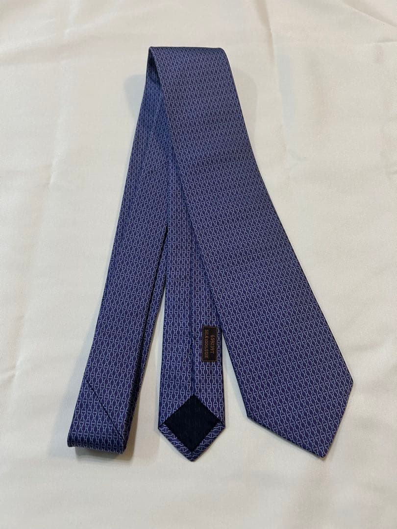 HERMES Tie 8cm Width Purple Excellent Condition Fashion Accessory