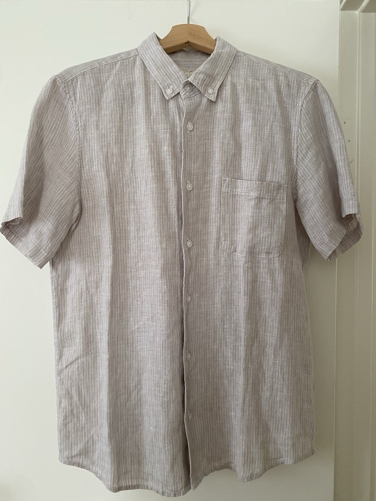 Everlane The Classic Short-Sleeve Shirt in Linen Stone/White Small NWT
