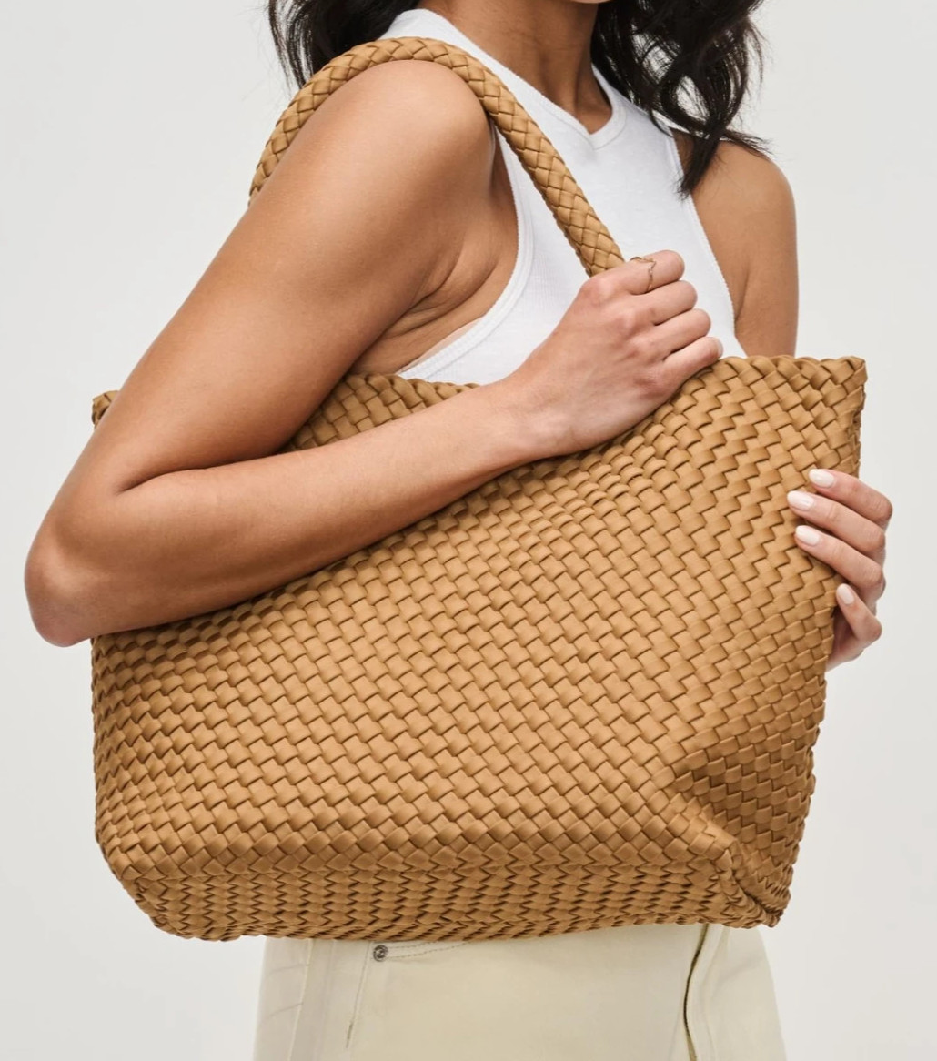 Sol and Selene Sky’s The Limit Medium Tote Neoprene Tan Travel Crossbody Bag