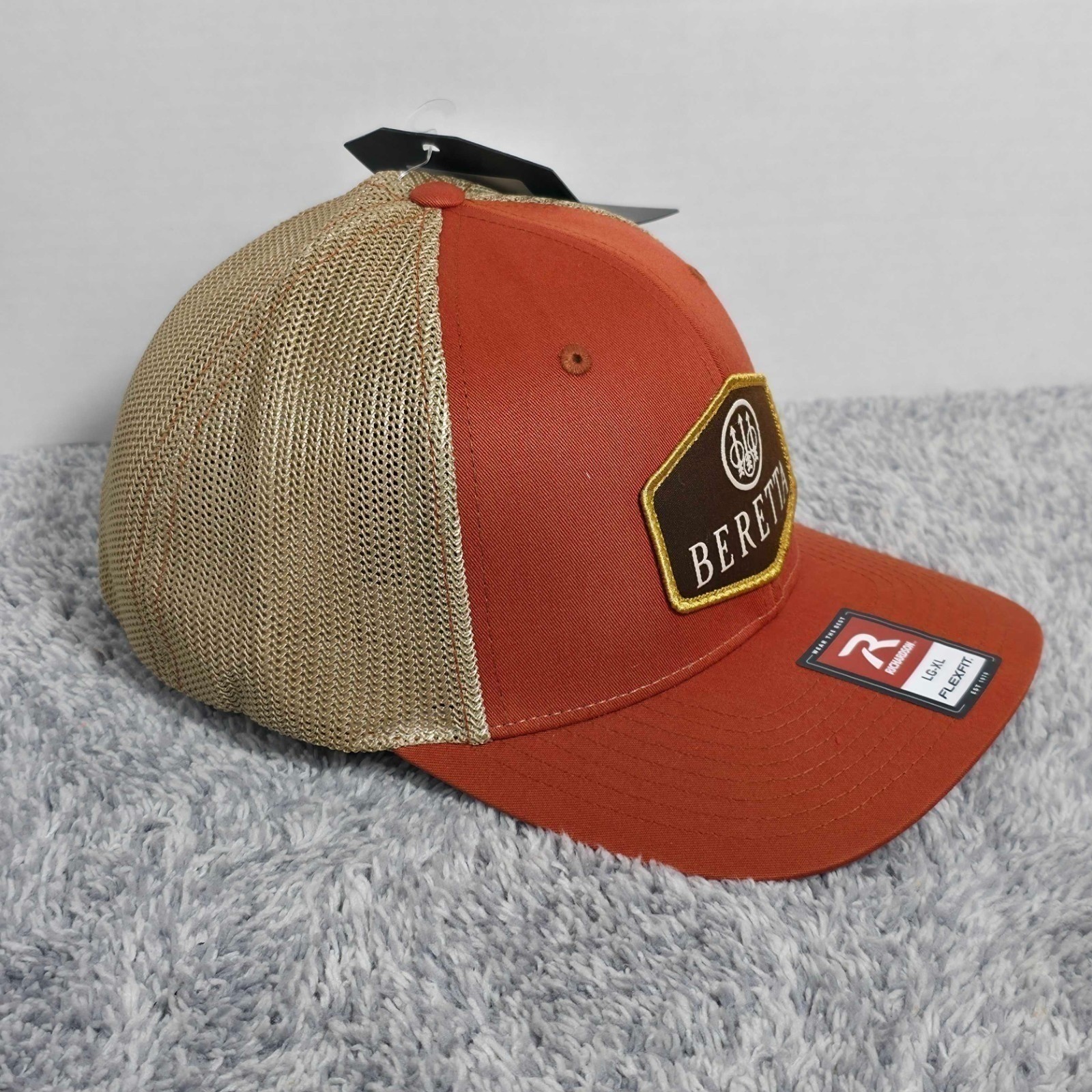 Beretta TKAD FlexFit Meshback Trucker Cap Hat Size L/XL Orange Khaki NWT