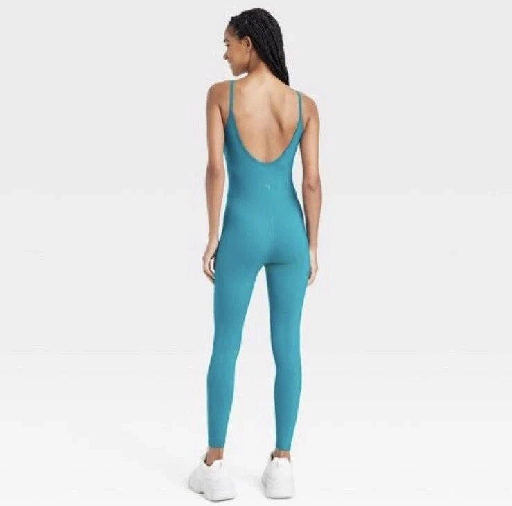 JoyLab Women’s Corset Bodysuit Leotard Stretch Jersey U-Neckline Teal Blue XS