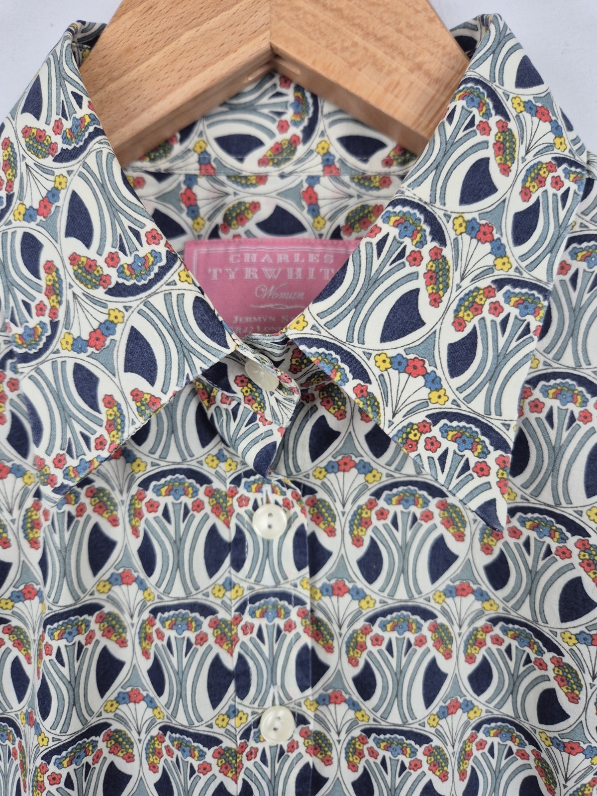 Liberty Tana Lawn Mauverina Fabric 100% Cotton Shirt UK 16 Charles Tyrwhitt