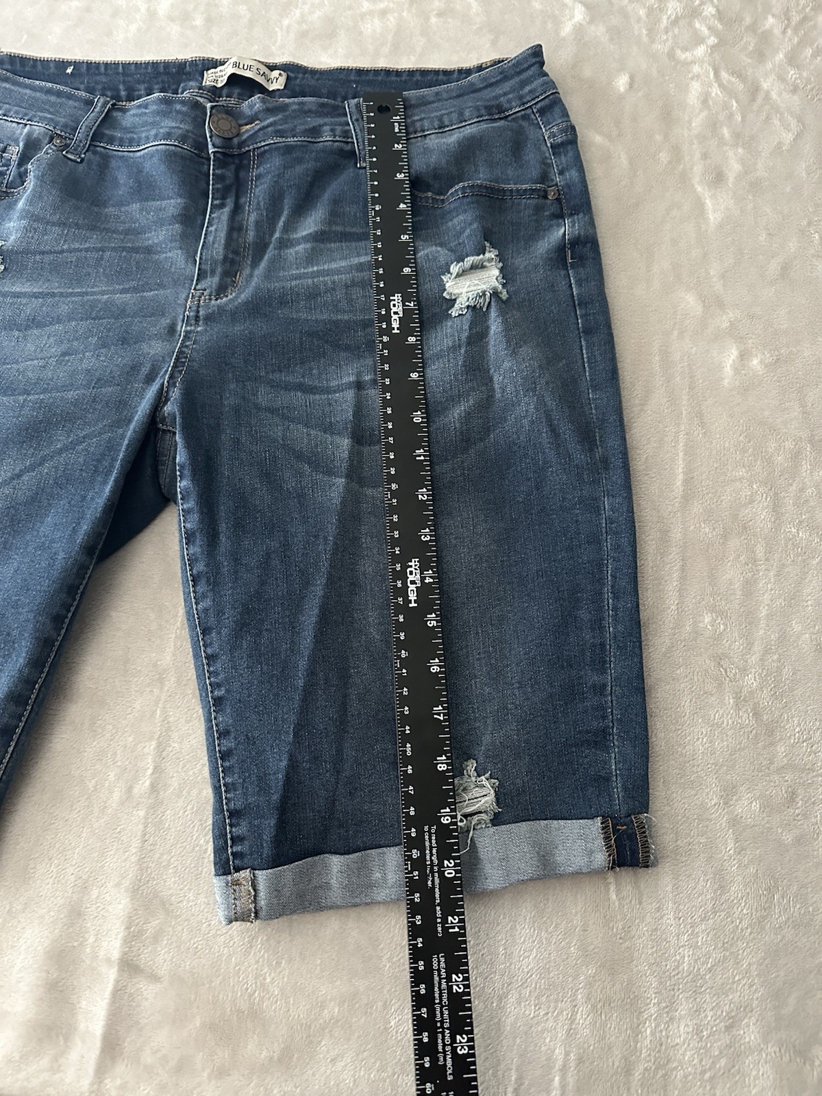 Blue Savvy Shorts Womens Size 18 Blue Bermuda Jean Distressed Stretch Denim
